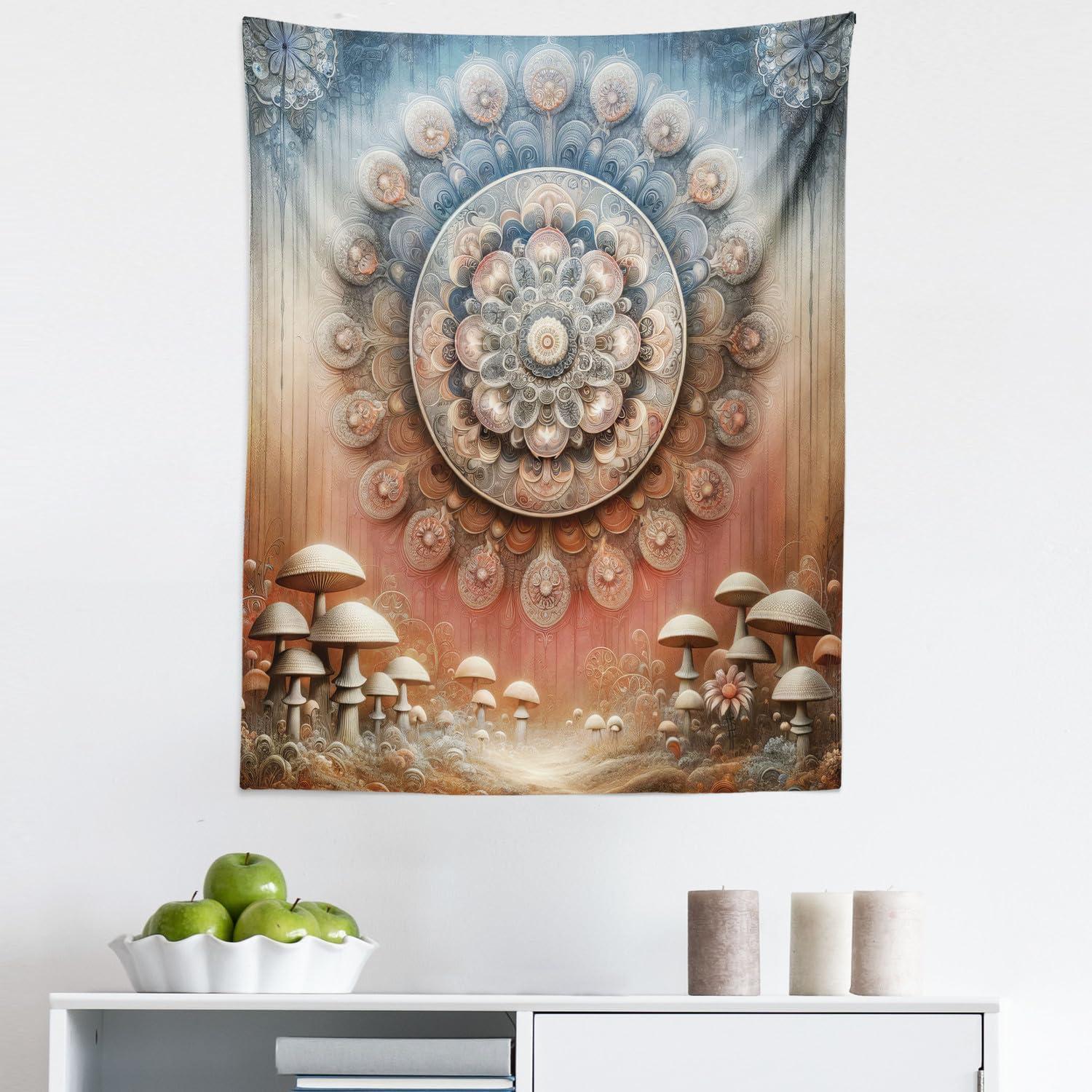 imageAmbesonne Flower Tapestry Modern Lines Leafy Eucalyptus Pattern with Tender Sunflower and Peony Fabric Wall Hanging Decor for Bedroom Living Room Dorm 28 X 23 Grey Teal Laurel GreenPale Ruby Blue Grey Ecru
