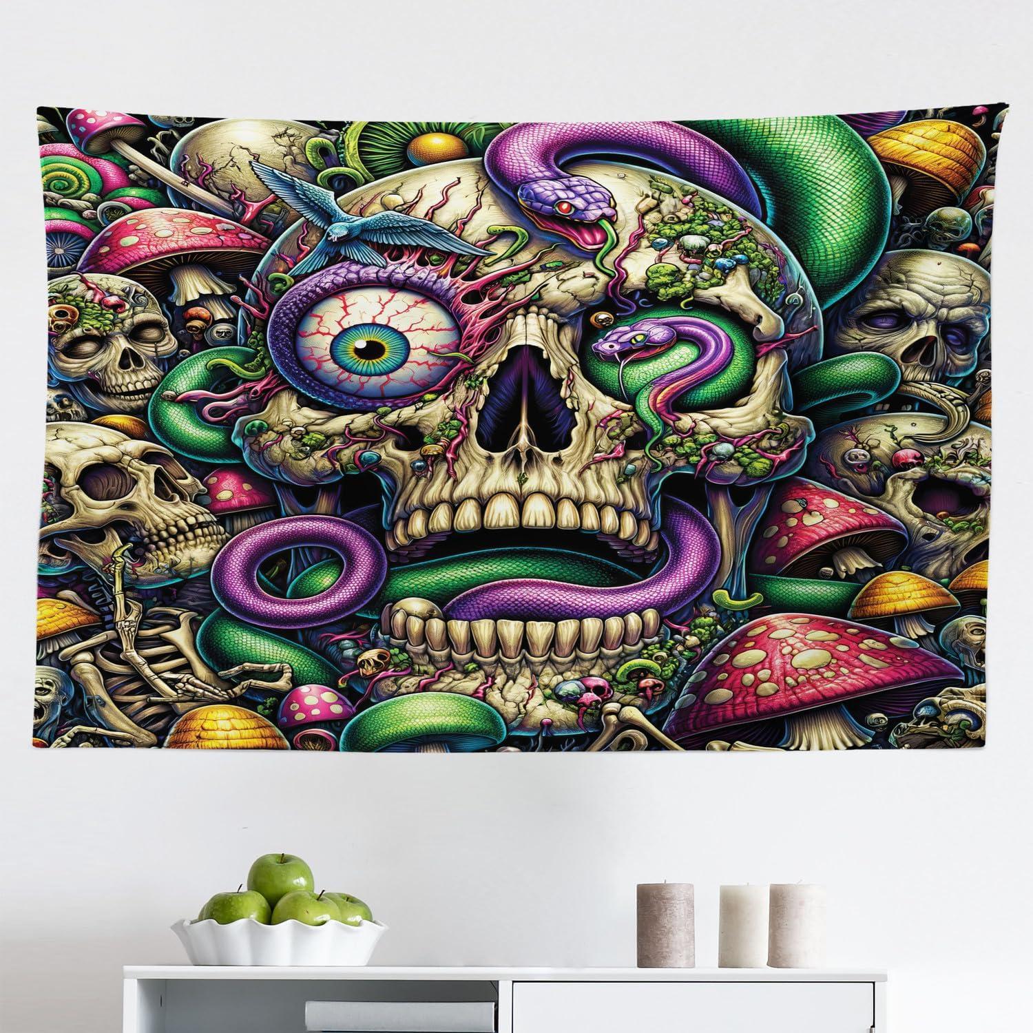 imageAmbesonne Flower Tapestry Modern Lines Leafy Eucalyptus Pattern with Tender Sunflower and Peony Fabric Wall Hanging Decor for Bedroom Living Room Dorm 28 X 23 Grey Teal Laurel GreenGreen Purple Pale Khaki