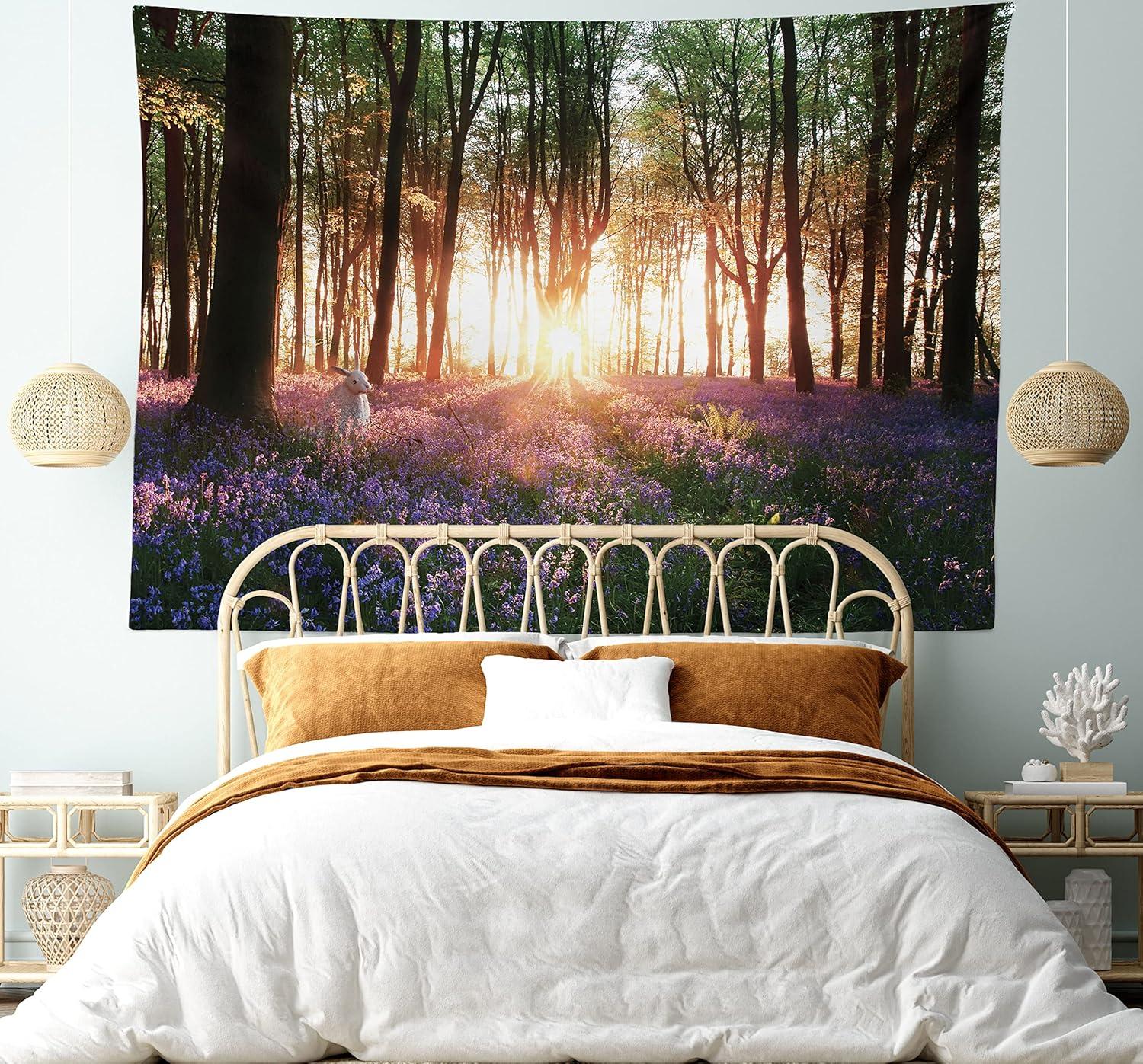 imageAmbesonne Flower Tapestry Modern Lines Leafy Eucalyptus Pattern with Tender Sunflower and Peony Fabric Wall Hanging Decor for Bedroom Living Room Dorm 28 X 23 Grey Teal Laurel GreenPurple Green