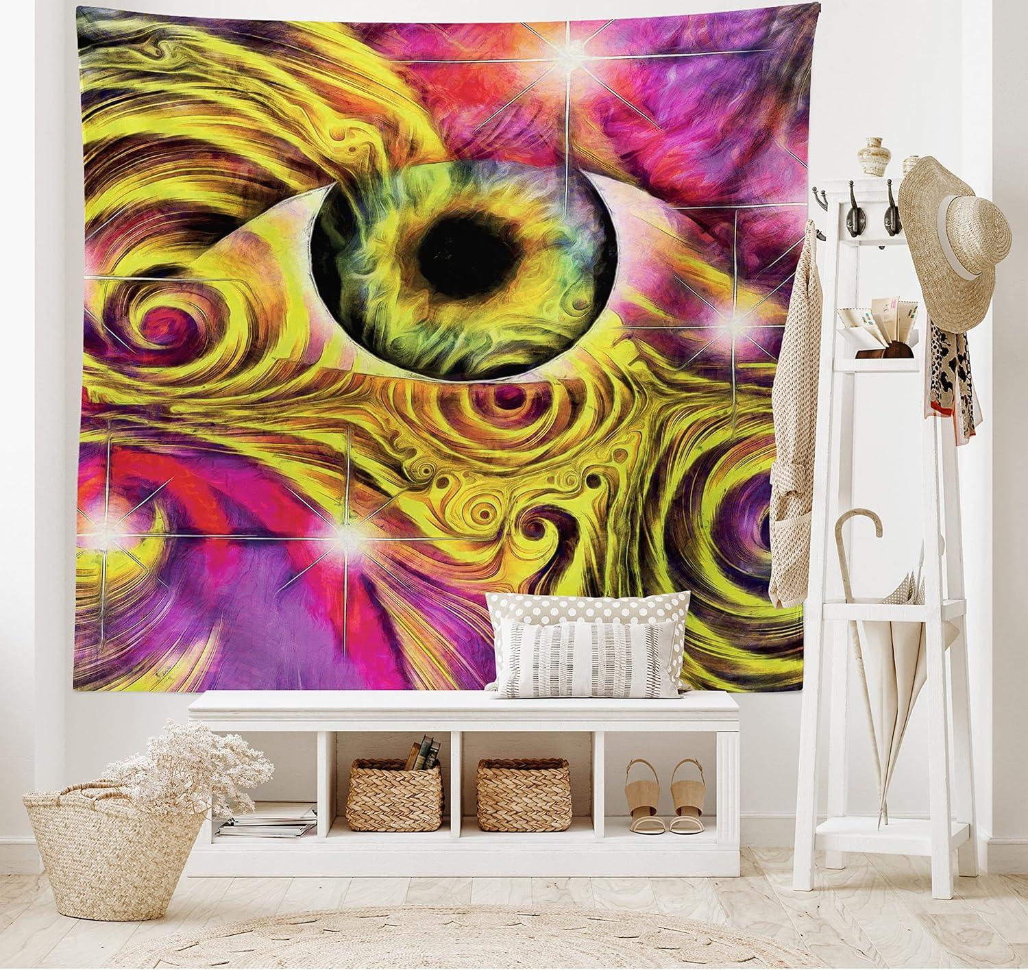 imageAmbesonne Flower Tapestry Modern Lines Leafy Eucalyptus Pattern with Tender Sunflower and Peony Fabric Wall Hanging Decor for Bedroom Living Room Dorm 28 X 23 Grey Teal Laurel GreenFuchsia Yellow
