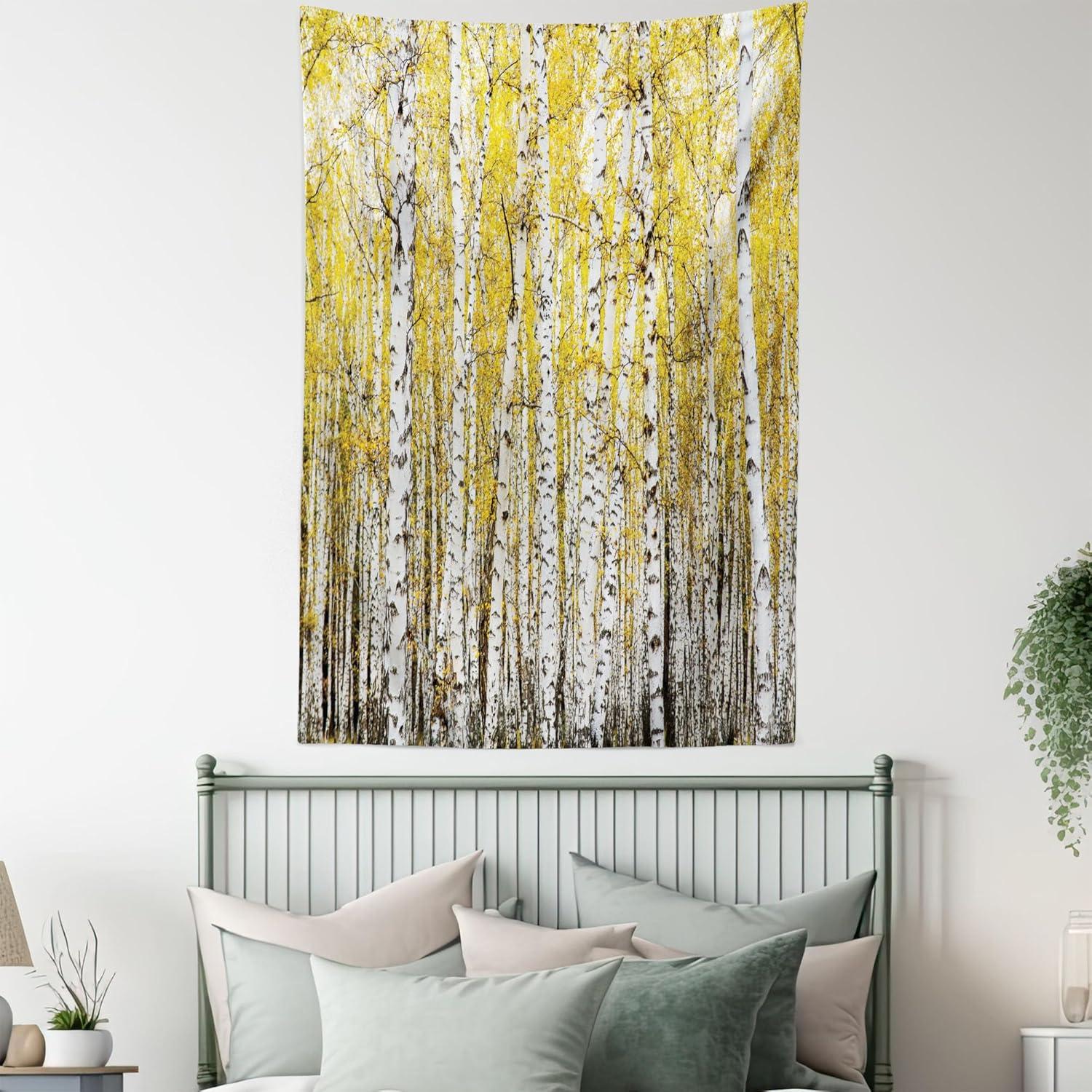 imageAmbesonne Flower Tapestry Modern Lines Leafy Eucalyptus Pattern with Tender Sunflower and Peony Fabric Wall Hanging Decor for Bedroom Living Room Dorm 28 X 23 Grey Teal Laurel GreenYellow Grey