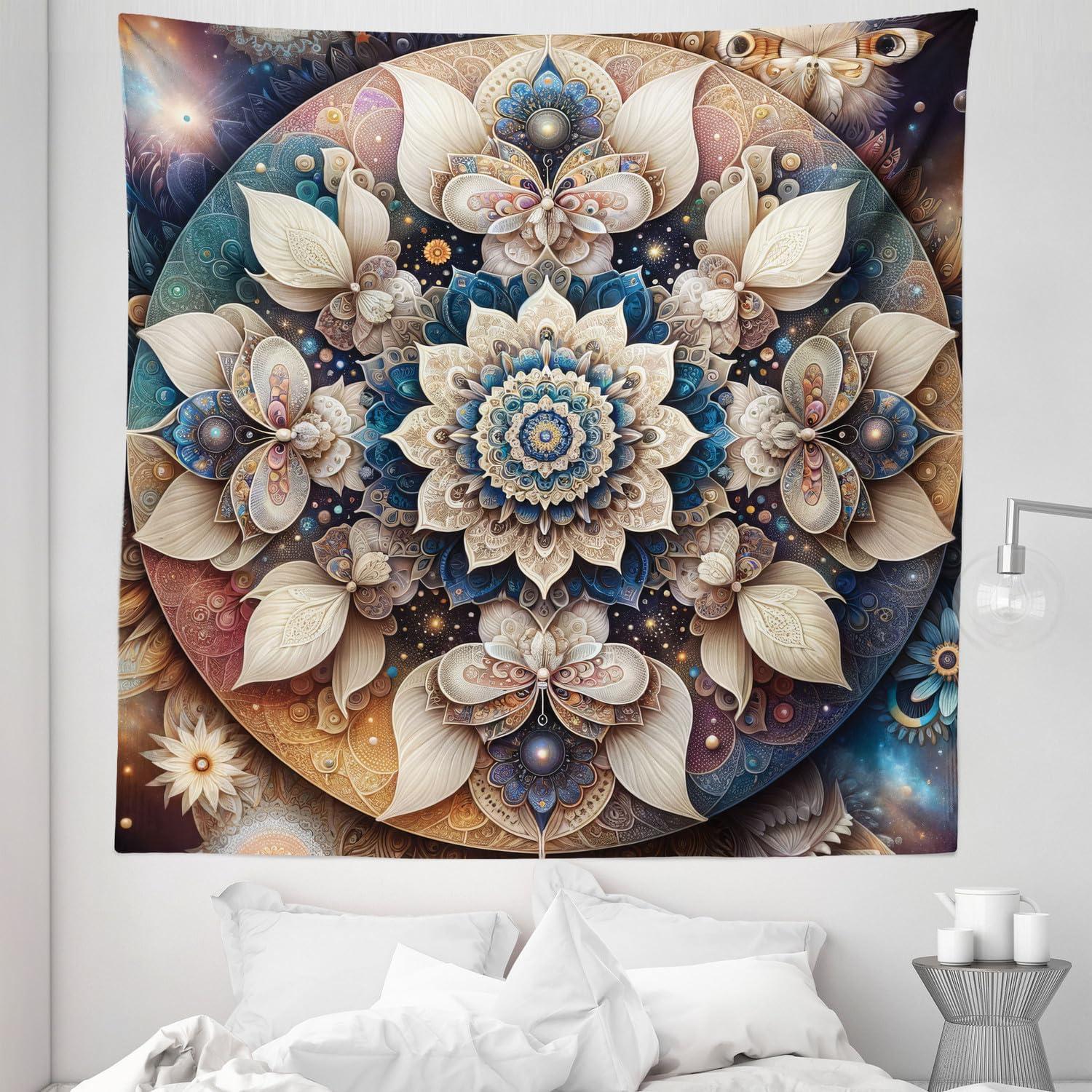 imageAmbesonne Flower Tapestry Modern Lines Leafy Eucalyptus Pattern with Tender Sunflower and Peony Fabric Wall Hanging Decor for Bedroom Living Room Dorm 28 X 23 Grey Teal Laurel GreenEggshell Sea Blue Indigo