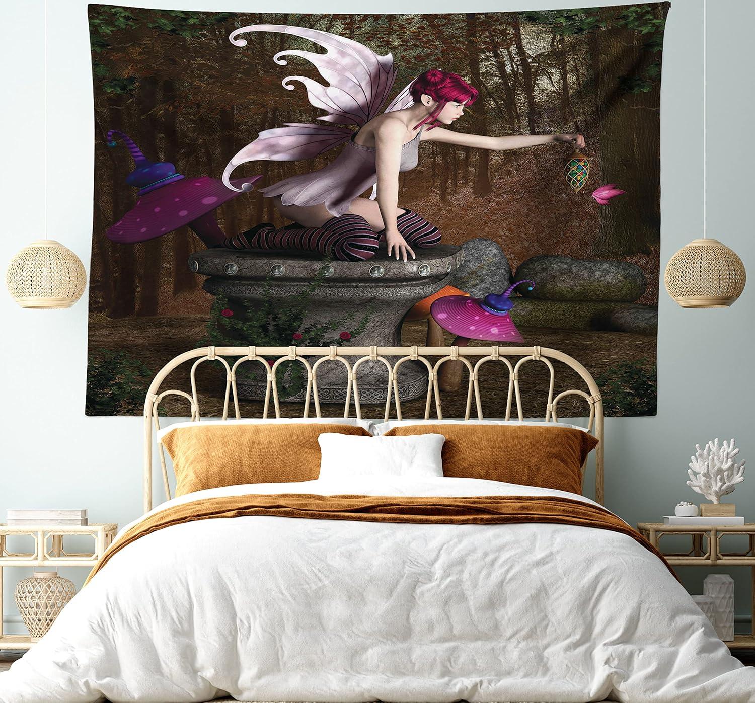 imageAmbesonne Flower Tapestry Modern Lines Leafy Eucalyptus Pattern with Tender Sunflower and Peony Fabric Wall Hanging Decor for Bedroom Living Room Dorm 28 X 23 Grey Teal Laurel GreenRed Purple Grey