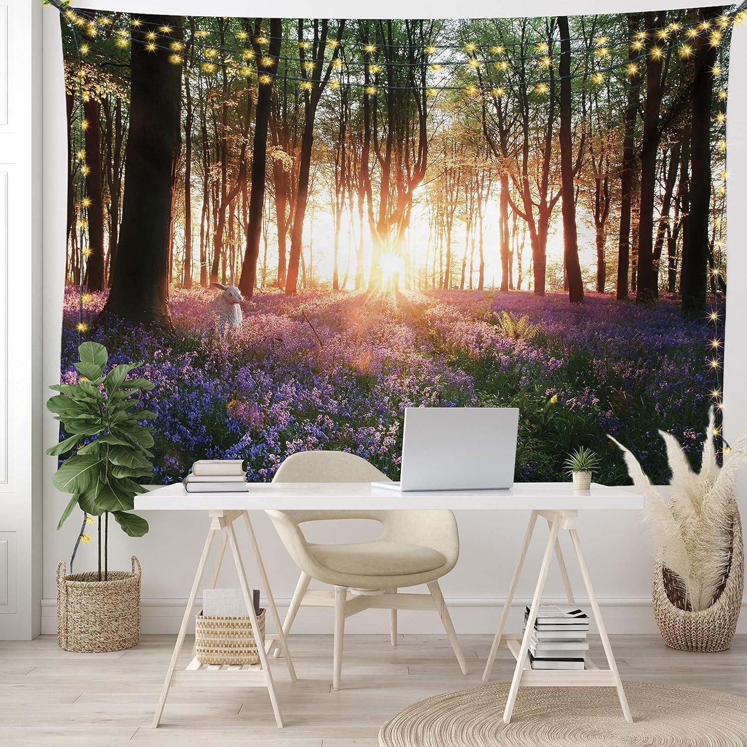 imageAmbesonne Flower Tapestry Modern Lines Leafy Eucalyptus Pattern with Tender Sunflower and Peony Fabric Wall Hanging Decor for Bedroom Living Room Dorm 28 X 23 Grey Teal Laurel GreenPurple Green
