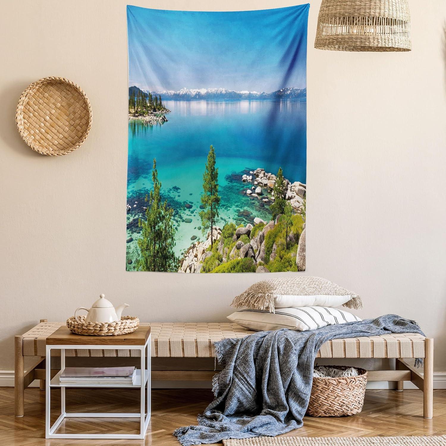 imageAmbesonne Flower Tapestry Modern Lines Leafy Eucalyptus Pattern with Tender Sunflower and Peony Fabric Wall Hanging Decor for Bedroom Living Room Dorm 28 X 23 Grey Teal Laurel GreenBlue Grey Green