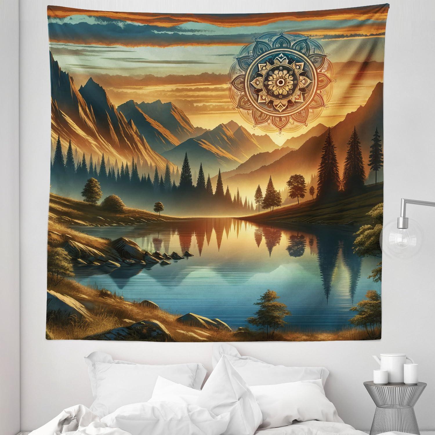 imageAmbesonne Flower Tapestry Modern Lines Leafy Eucalyptus Pattern with Tender Sunflower and Peony Fabric Wall Hanging Decor for Bedroom Living Room Dorm 28 X 23 Grey Teal Laurel GreenPale Vermilion Sea Blue