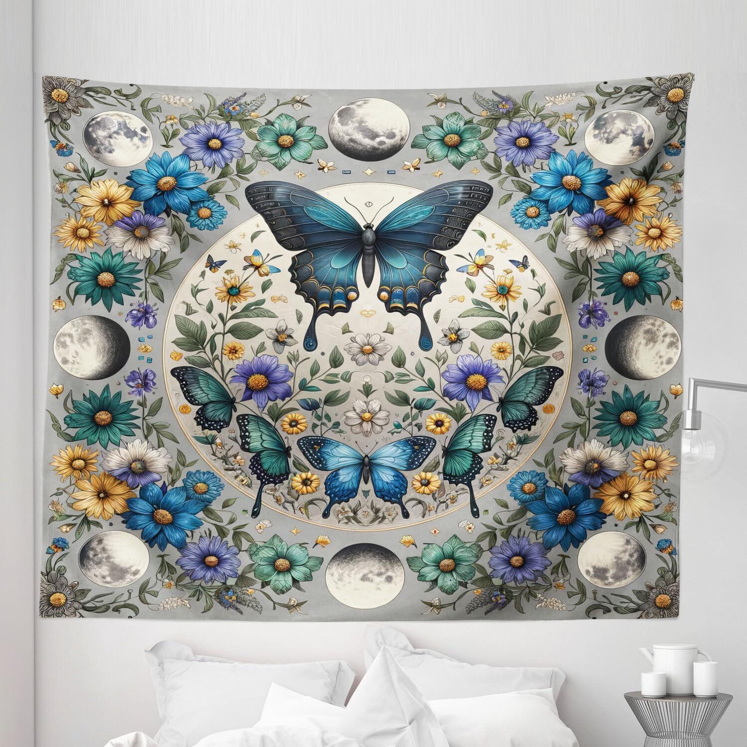 imageAmbesonne Flower Tapestry Modern Lines Leafy Eucalyptus Pattern with Tender Sunflower and Peony Fabric Wall Hanging Decor for Bedroom Living Room Dorm 28 X 23 Grey Teal Laurel GreenSea Blue Pale Grey Teal