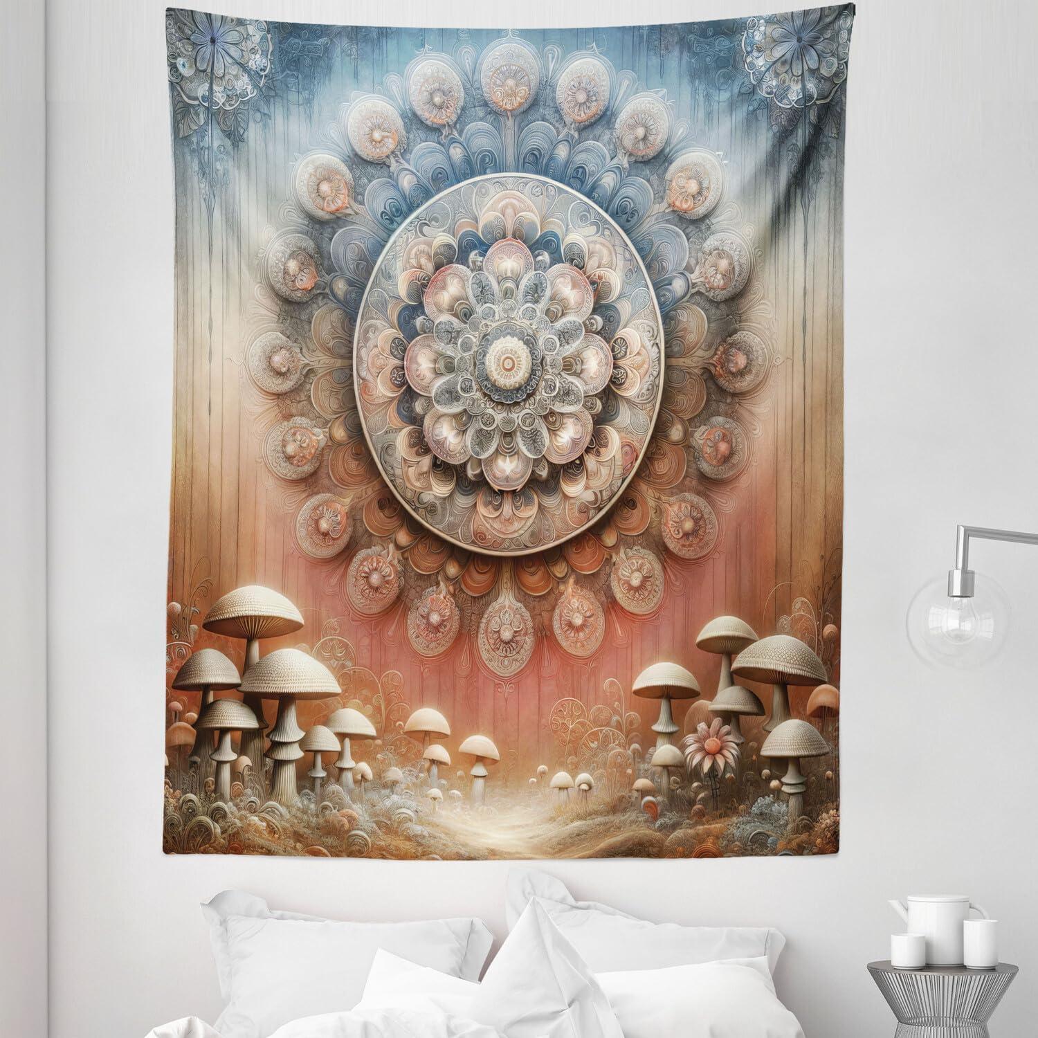 imageAmbesonne Flower Tapestry Modern Lines Leafy Eucalyptus Pattern with Tender Sunflower and Peony Fabric Wall Hanging Decor for Bedroom Living Room Dorm 28 X 23 Grey Teal Laurel GreenPale Ruby Blue Grey Ecru