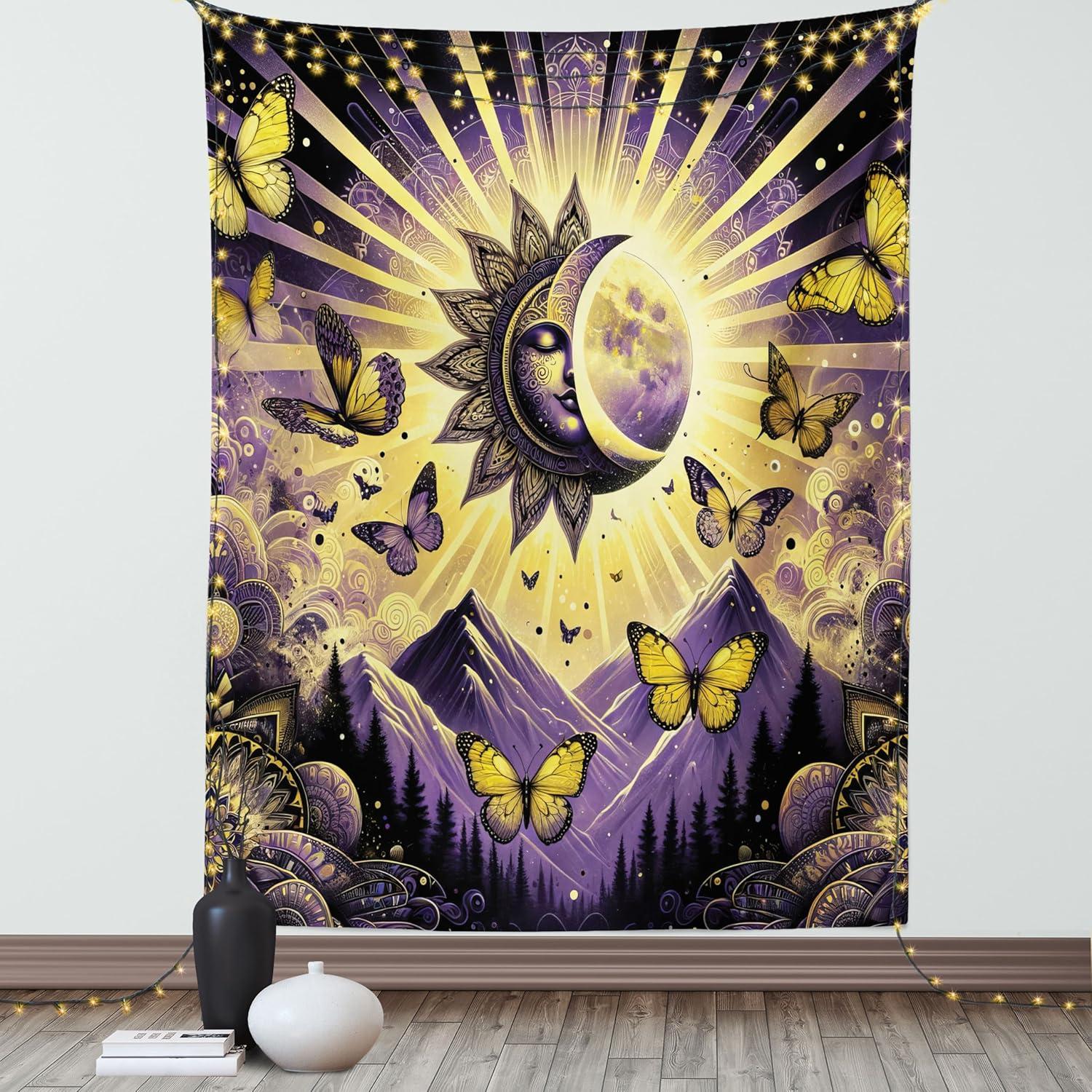 imageAmbesonne Flower Tapestry Modern Lines Leafy Eucalyptus Pattern with Tender Sunflower and Peony Fabric Wall Hanging Decor for Bedroom Living Room Dorm 28 X 23 Grey Teal Laurel GreenViolet Mustard Dark Grey