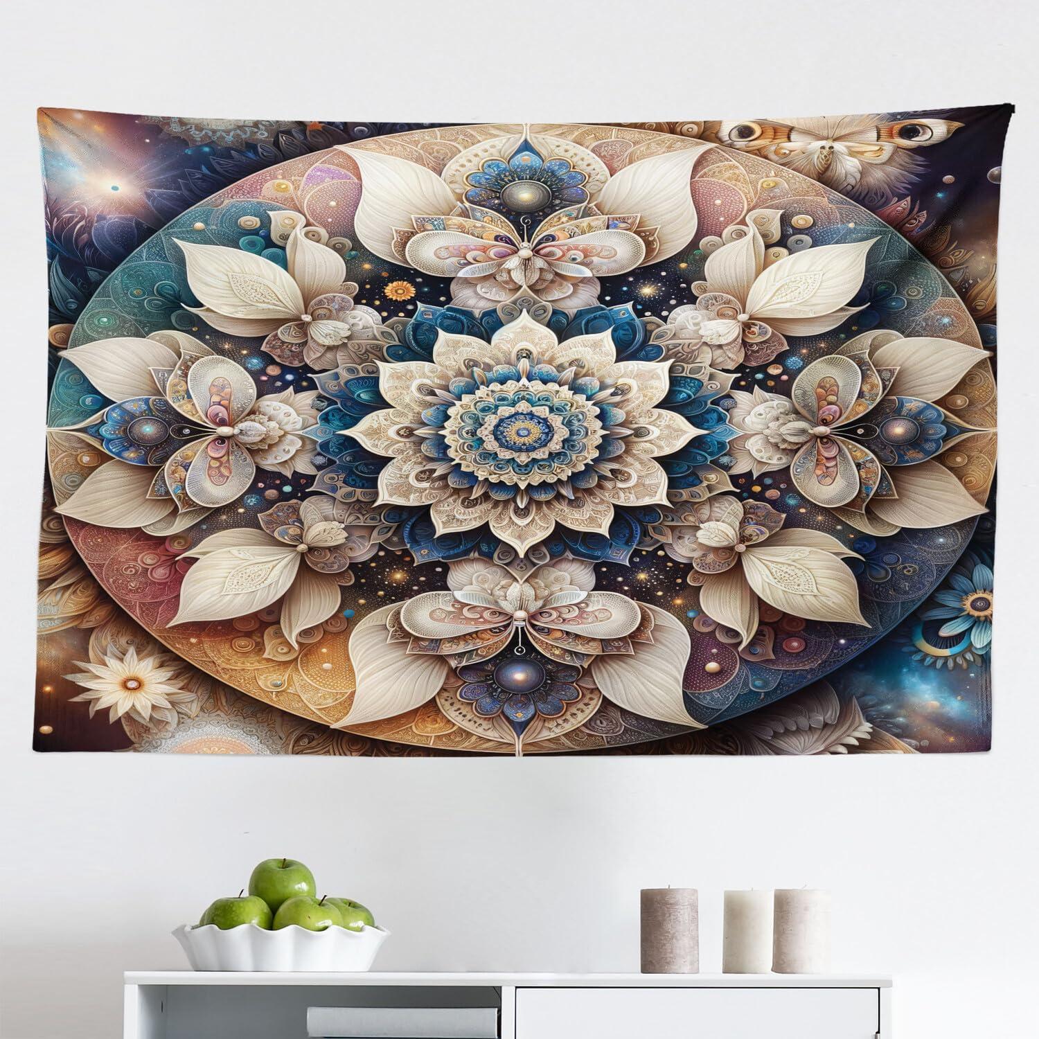 imageAmbesonne Flower Tapestry Modern Lines Leafy Eucalyptus Pattern with Tender Sunflower and Peony Fabric Wall Hanging Decor for Bedroom Living Room Dorm 28 X 23 Grey Teal Laurel GreenEggshell Sea Blue Indigo