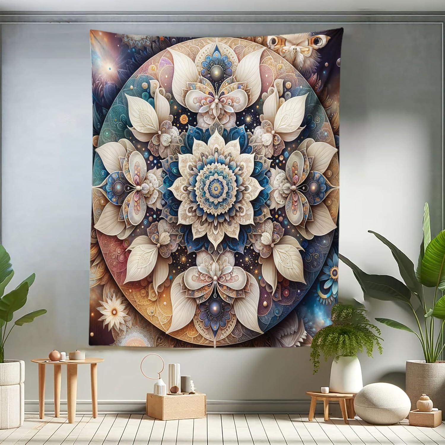 imageAmbesonne Flower Tapestry Modern Lines Leafy Eucalyptus Pattern with Tender Sunflower and Peony Fabric Wall Hanging Decor for Bedroom Living Room Dorm 28 X 23 Grey Teal Laurel GreenEggshell Sea Blue Indigo