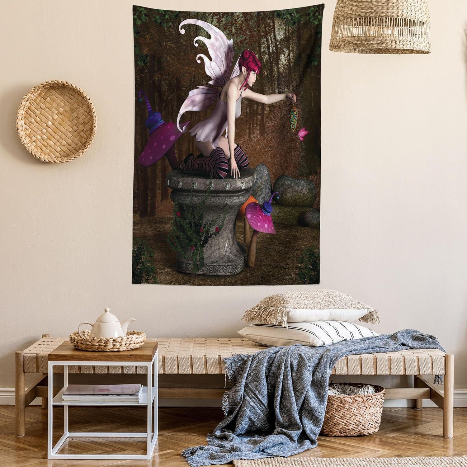imageAmbesonne Flower Tapestry Modern Lines Leafy Eucalyptus Pattern with Tender Sunflower and Peony Fabric Wall Hanging Decor for Bedroom Living Room Dorm 28 X 23 Grey Teal Laurel GreenRed Purple Grey