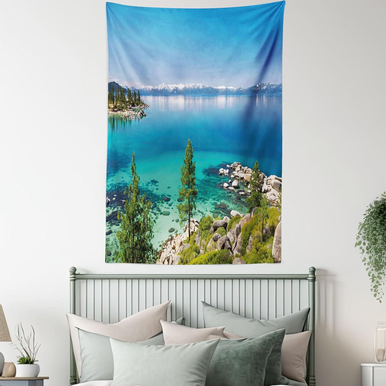 imageAmbesonne Flower Tapestry Modern Lines Leafy Eucalyptus Pattern with Tender Sunflower and Peony Fabric Wall Hanging Decor for Bedroom Living Room Dorm 28 X 23 Grey Teal Laurel GreenBlue Grey Green