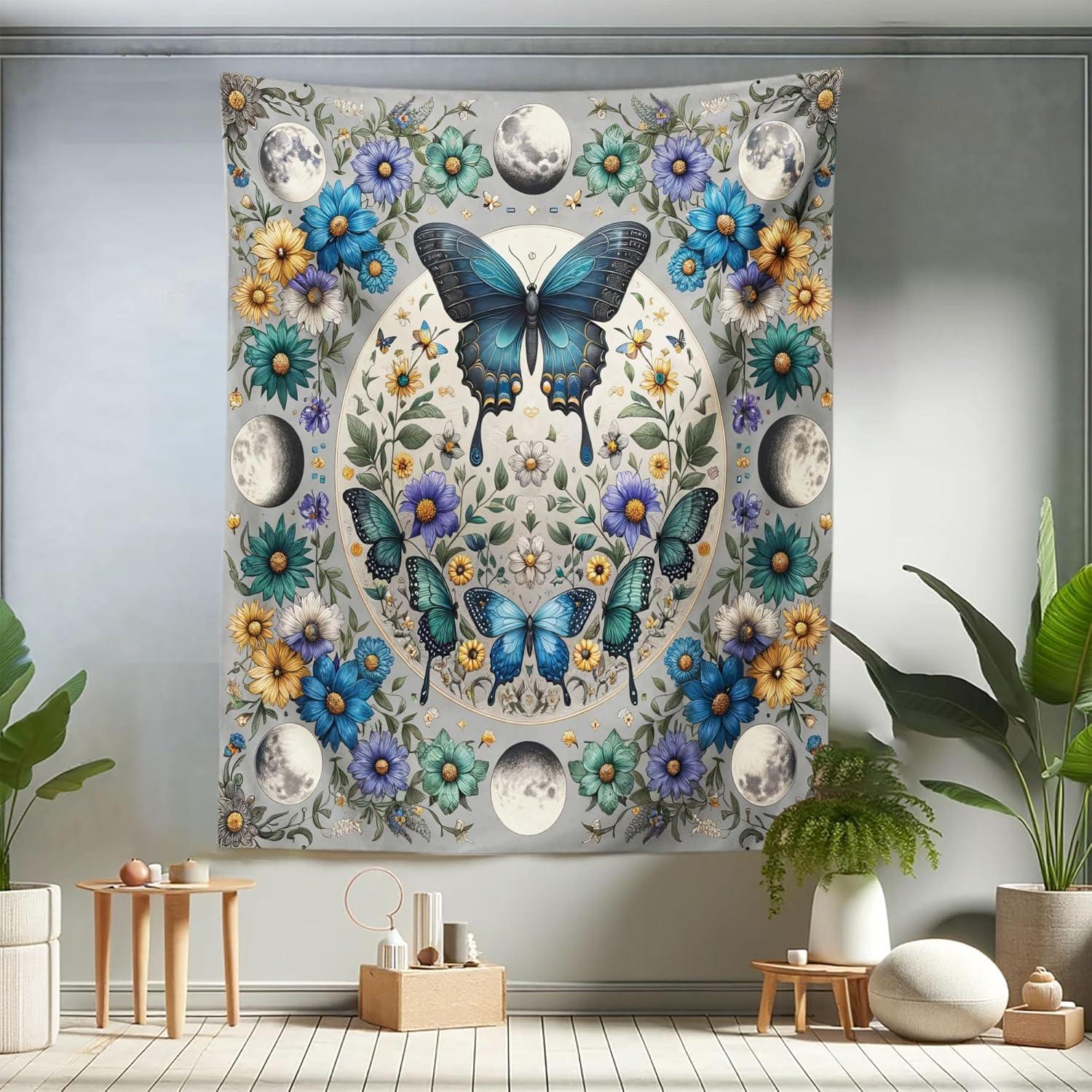 imageAmbesonne Flower Tapestry Modern Lines Leafy Eucalyptus Pattern with Tender Sunflower and Peony Fabric Wall Hanging Decor for Bedroom Living Room Dorm 28 X 23 Grey Teal Laurel GreenSea Blue Pale Grey Teal