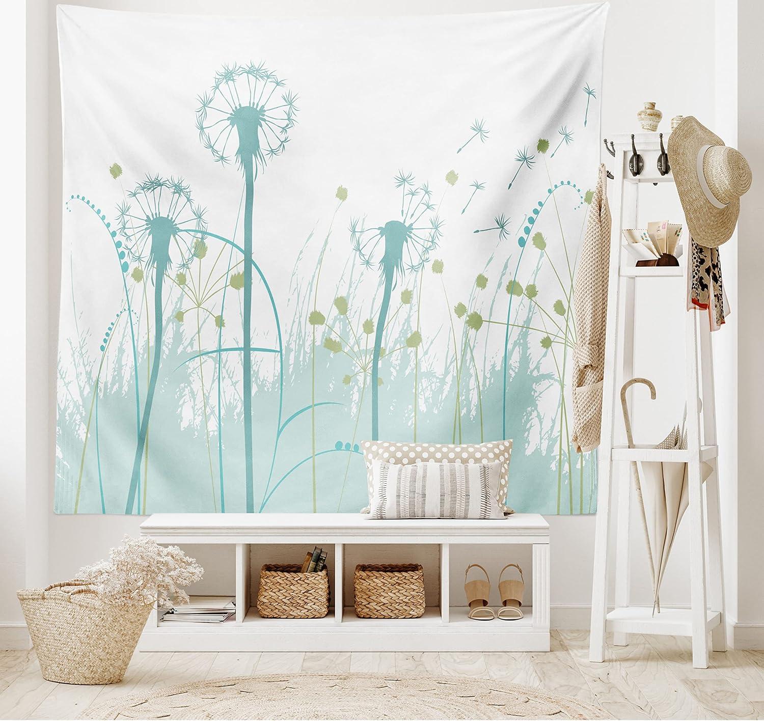 imageAmbesonne Flower Tapestry Modern Lines Leafy Eucalyptus Pattern with Tender Sunflower and Peony Fabric Wall Hanging Decor for Bedroom Living Room Dorm 28 X 23 Grey Teal Laurel GreenKhaki Green