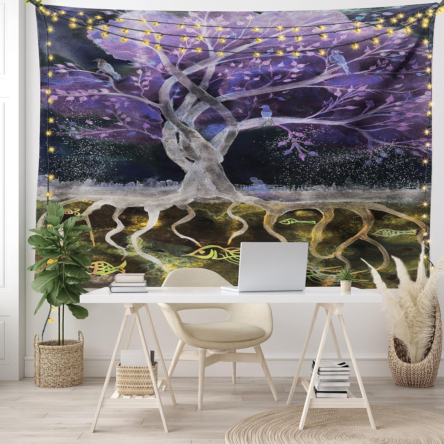 imageAmbesonne Flower Tapestry Modern Lines Leafy Eucalyptus Pattern with Tender Sunflower and Peony Fabric Wall Hanging Decor for Bedroom Living Room Dorm 28 X 23 Grey Teal Laurel GreenPurple Black