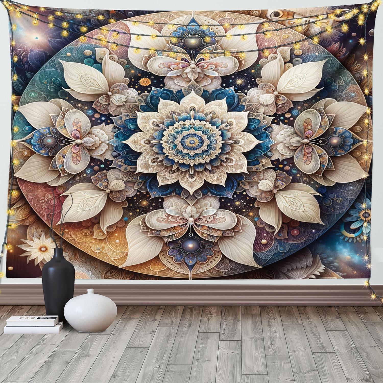 imageAmbesonne Flower Tapestry Modern Lines Leafy Eucalyptus Pattern with Tender Sunflower and Peony Fabric Wall Hanging Decor for Bedroom Living Room Dorm 28 X 23 Grey Teal Laurel GreenEggshell Sea Blue Indigo