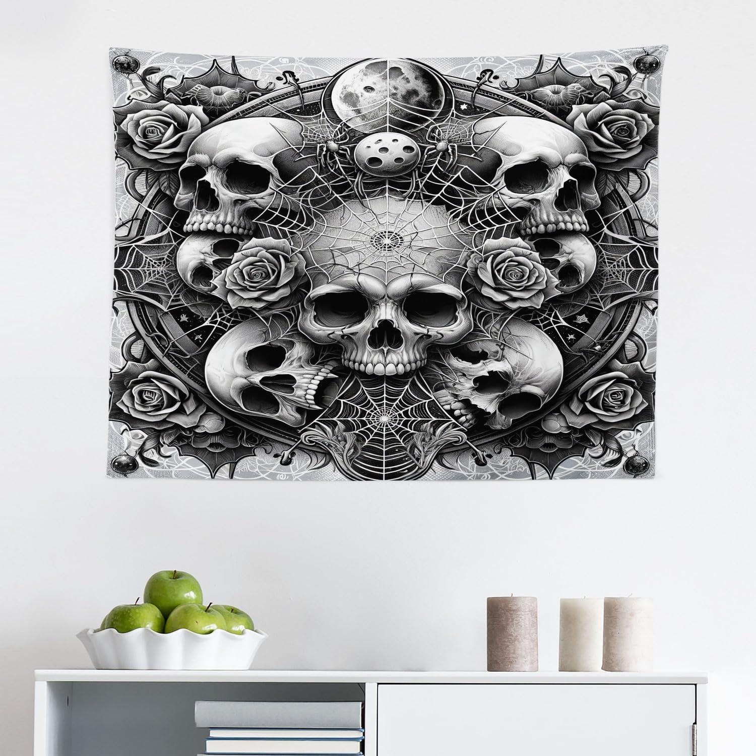 imageAmbesonne Flower Tapestry Modern Lines Leafy Eucalyptus Pattern with Tender Sunflower and Peony Fabric Wall Hanging Decor for Bedroom Living Room Dorm 28 X 23 Grey Teal Laurel GreenPale Grey Dark Grey White