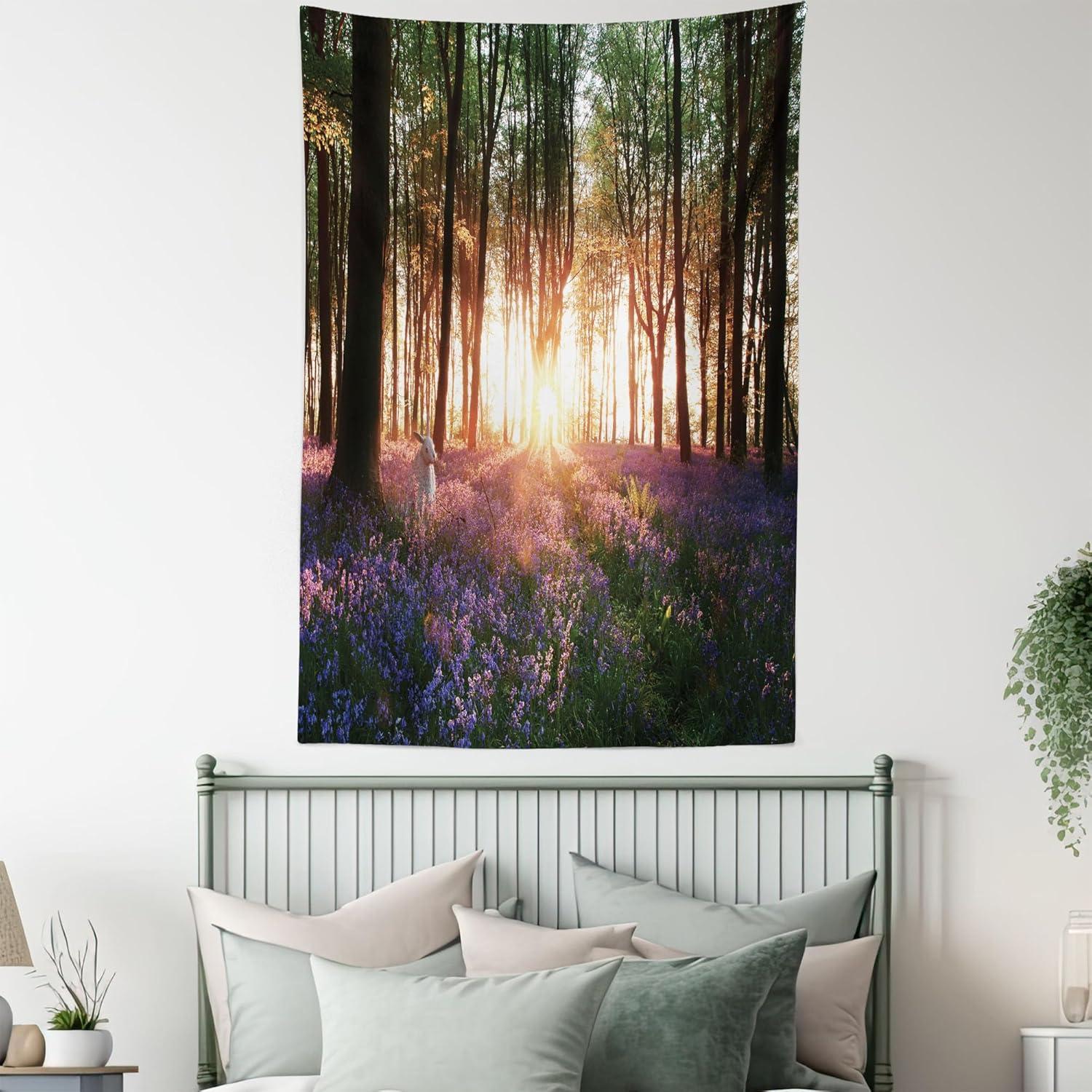 imageAmbesonne Flower Tapestry Modern Lines Leafy Eucalyptus Pattern with Tender Sunflower and Peony Fabric Wall Hanging Decor for Bedroom Living Room Dorm 28 X 23 Grey Teal Laurel GreenPurple Green