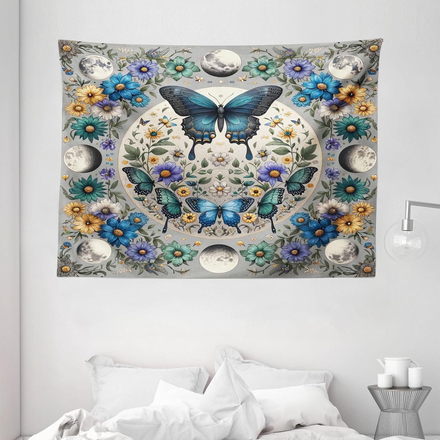 imageAmbesonne Flower Tapestry Modern Lines Leafy Eucalyptus Pattern with Tender Sunflower and Peony Fabric Wall Hanging Decor for Bedroom Living Room Dorm 28 X 23 Grey Teal Laurel GreenSea Blue Pale Grey Teal