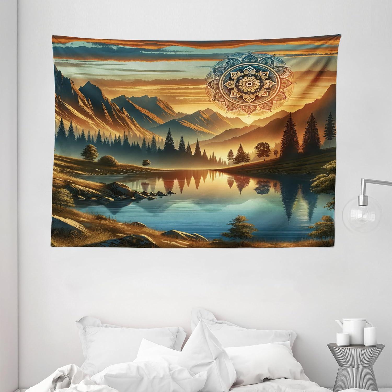 imageAmbesonne Flower Tapestry Modern Lines Leafy Eucalyptus Pattern with Tender Sunflower and Peony Fabric Wall Hanging Decor for Bedroom Living Room Dorm 28 X 23 Grey Teal Laurel GreenPale Vermilion Sea Blue