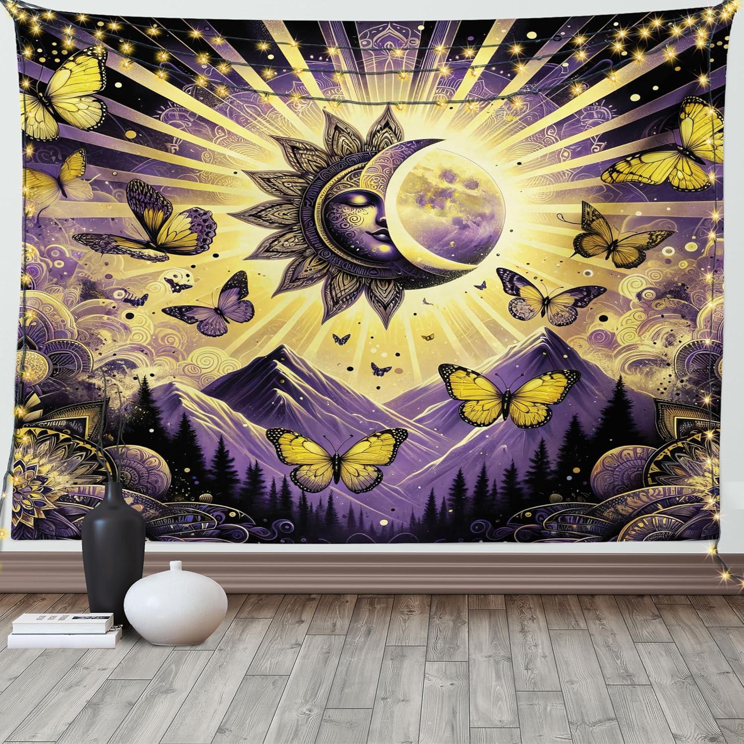 imageAmbesonne Flower Tapestry Modern Lines Leafy Eucalyptus Pattern with Tender Sunflower and Peony Fabric Wall Hanging Decor for Bedroom Living Room Dorm 28 X 23 Grey Teal Laurel GreenViolet Mustard Dark Grey