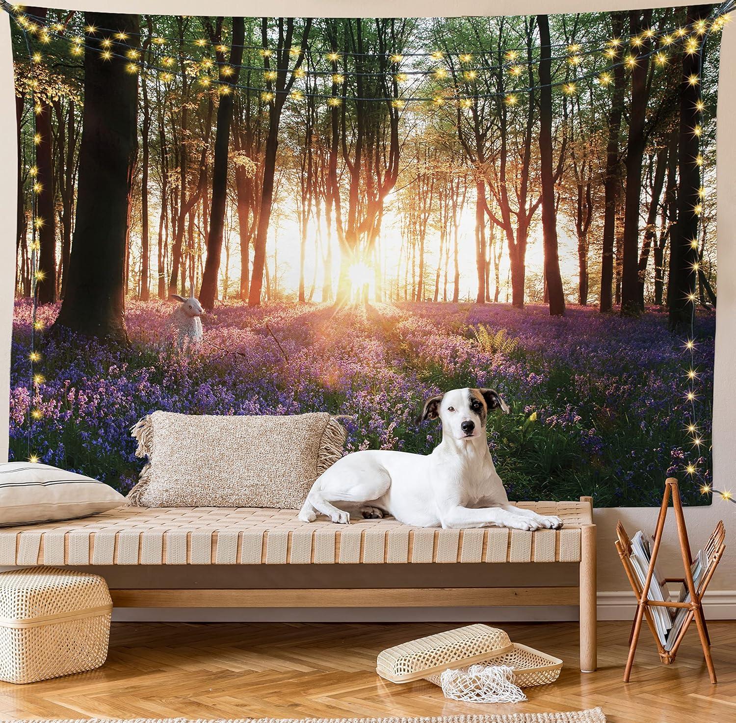 imageAmbesonne Flower Tapestry Modern Lines Leafy Eucalyptus Pattern with Tender Sunflower and Peony Fabric Wall Hanging Decor for Bedroom Living Room Dorm 28 X 23 Grey Teal Laurel GreenPurple Green