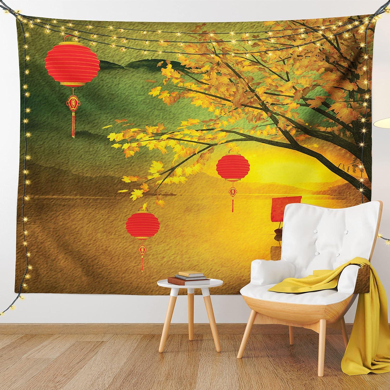 imageAmbesonne Flower Tapestry Modern Lines Leafy Eucalyptus Pattern with Tender Sunflower and Peony Fabric Wall Hanging Decor for Bedroom Living Room Dorm 28 X 23 Grey Teal Laurel GreenYellow Green