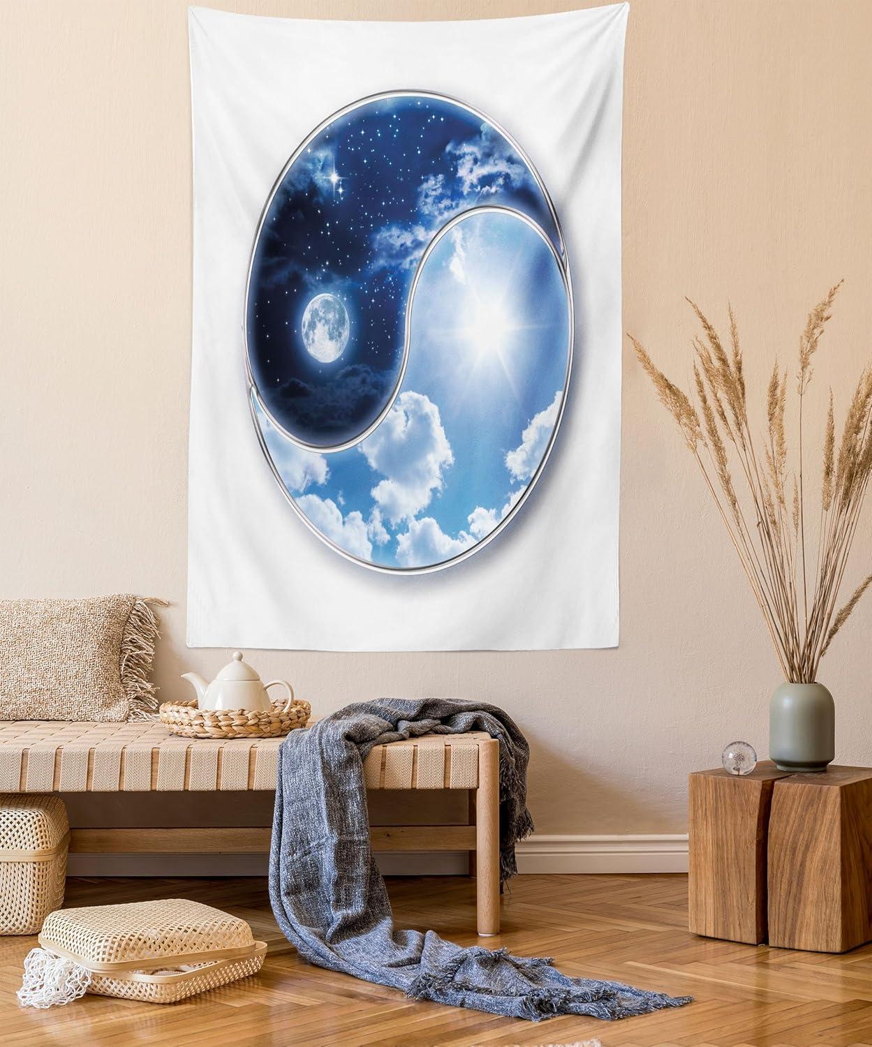 imageAmbesonne Flower Tapestry Modern Lines Leafy Eucalyptus Pattern with Tender Sunflower and Peony Fabric Wall Hanging Decor for Bedroom Living Room Dorm 28 X 23 Grey Teal Laurel GreenNavy Blue Sky Blue White