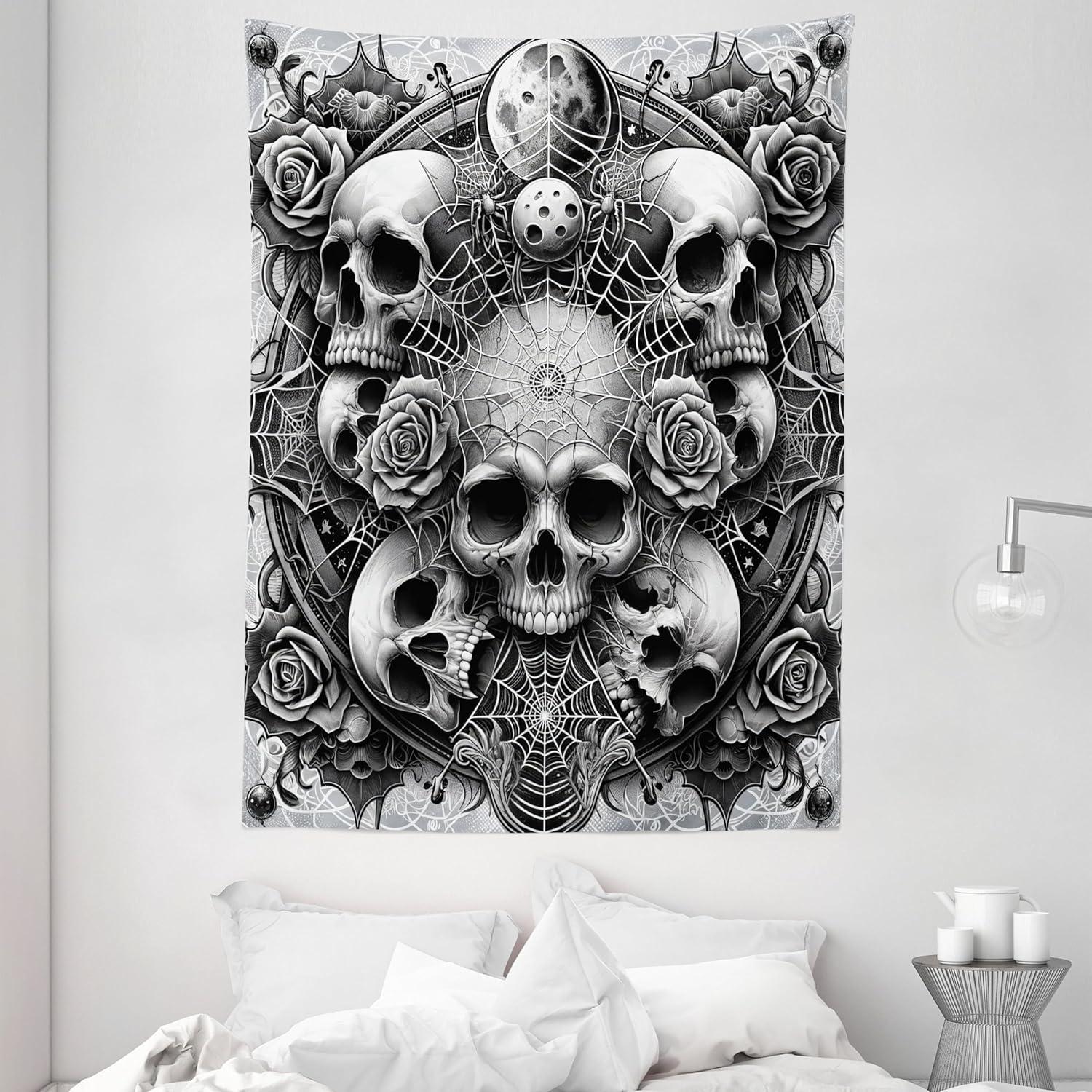 imageAmbesonne Flower Tapestry Modern Lines Leafy Eucalyptus Pattern with Tender Sunflower and Peony Fabric Wall Hanging Decor for Bedroom Living Room Dorm 28 X 23 Grey Teal Laurel GreenPale Grey Dark Grey White