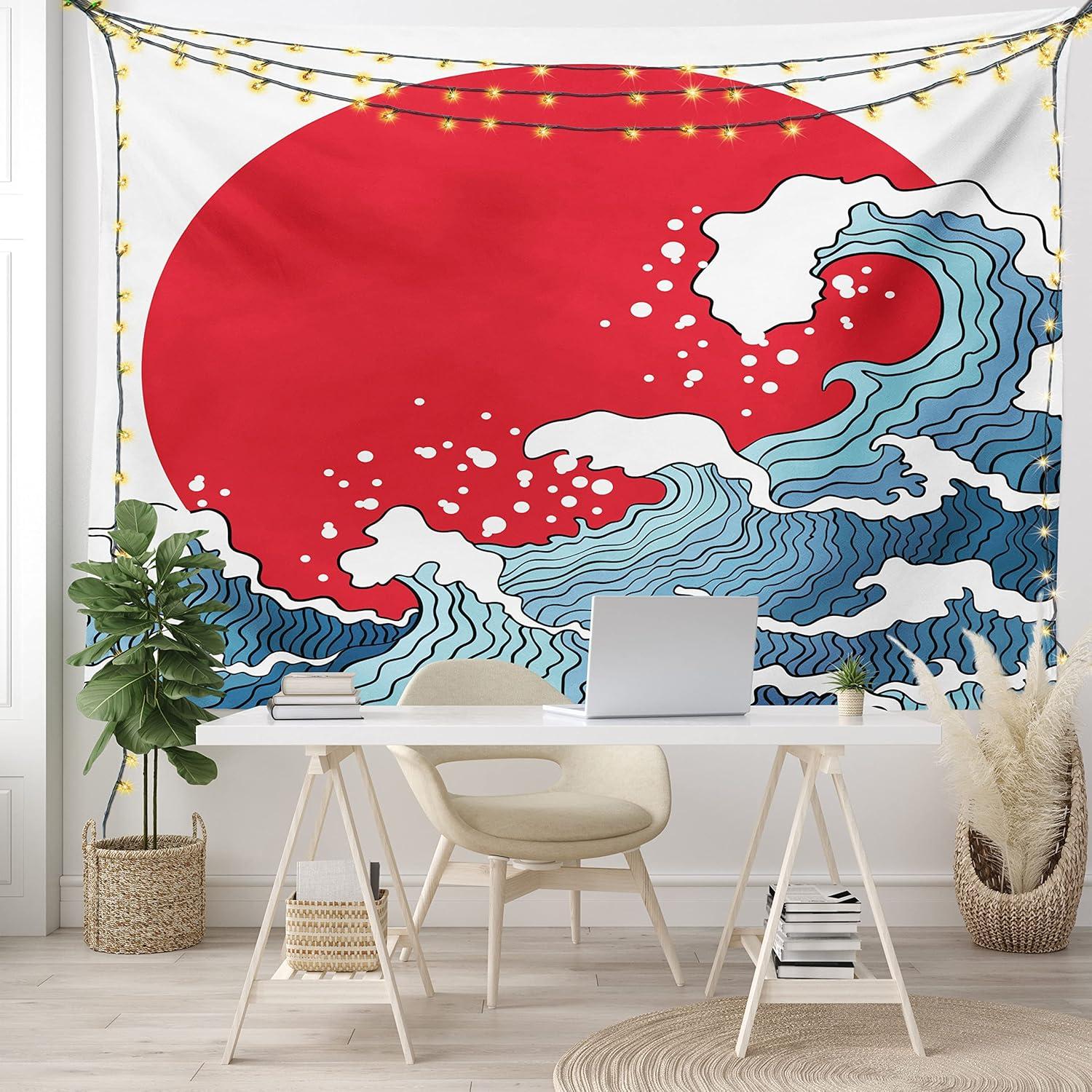 imageAmbesonne Flower Tapestry Modern Lines Leafy Eucalyptus Pattern with Tender Sunflower and Peony Fabric Wall Hanging Decor for Bedroom Living Room Dorm 28 X 23 Grey Teal Laurel GreenRed Blue White