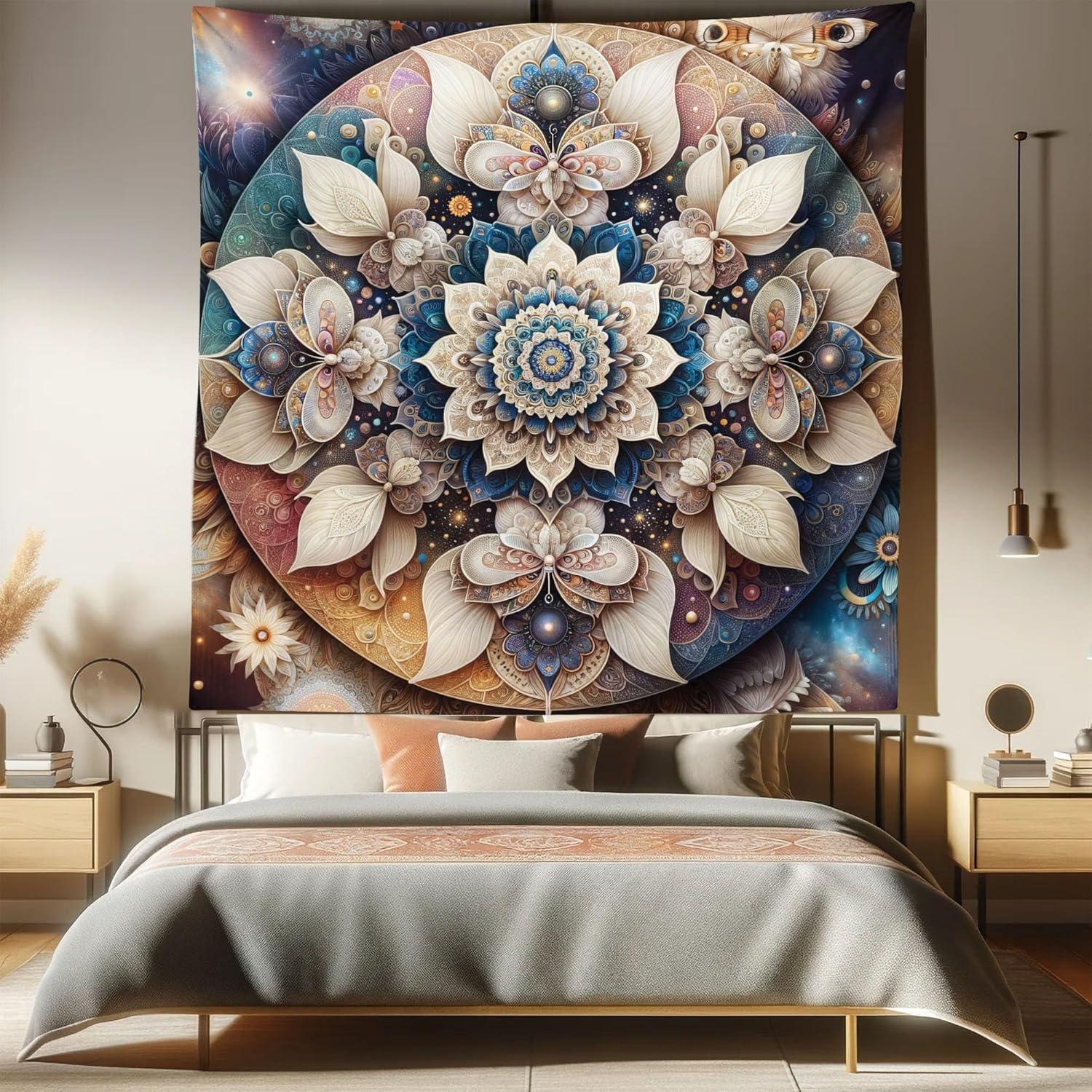 imageAmbesonne Flower Tapestry Modern Lines Leafy Eucalyptus Pattern with Tender Sunflower and Peony Fabric Wall Hanging Decor for Bedroom Living Room Dorm 28 X 23 Grey Teal Laurel GreenEggshell Sea Blue Indigo