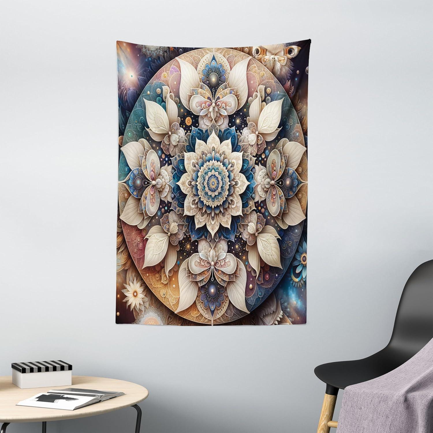 imageAmbesonne Flower Tapestry Modern Lines Leafy Eucalyptus Pattern with Tender Sunflower and Peony Fabric Wall Hanging Decor for Bedroom Living Room Dorm 28 X 23 Grey Teal Laurel GreenEggshell Sea Blue Indigo