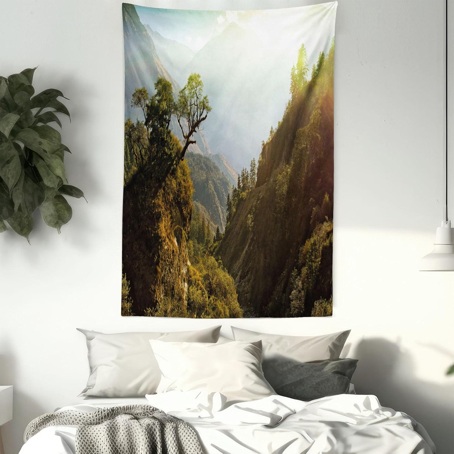 imageAmbesonne Flower Tapestry Modern Lines Leafy Eucalyptus Pattern with Tender Sunflower and Peony Fabric Wall Hanging Decor for Bedroom Living Room Dorm 28 X 23 Grey Teal Laurel GreenGreen Pale Yellow