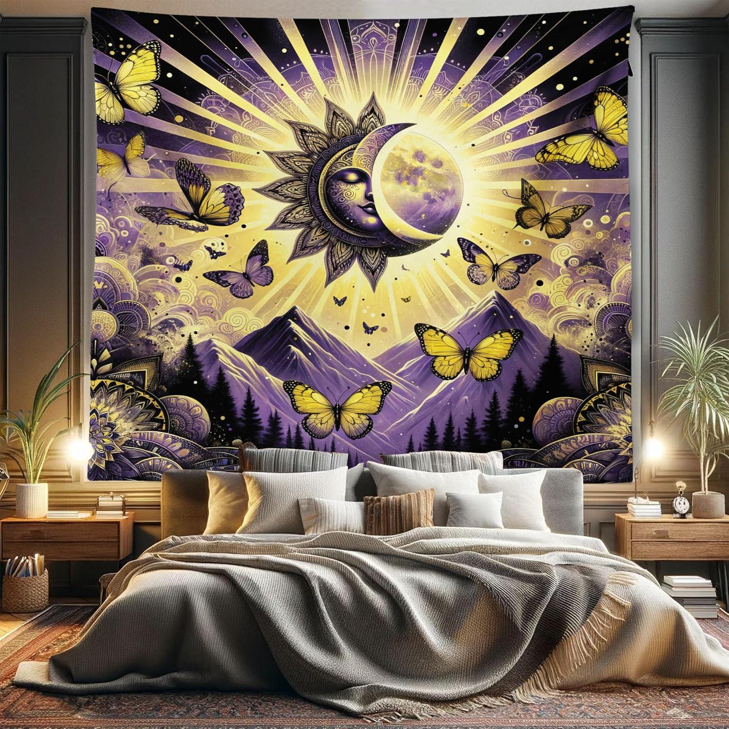 imageAmbesonne Flower Tapestry Modern Lines Leafy Eucalyptus Pattern with Tender Sunflower and Peony Fabric Wall Hanging Decor for Bedroom Living Room Dorm 28 X 23 Grey Teal Laurel GreenViolet Mustard Dark Grey