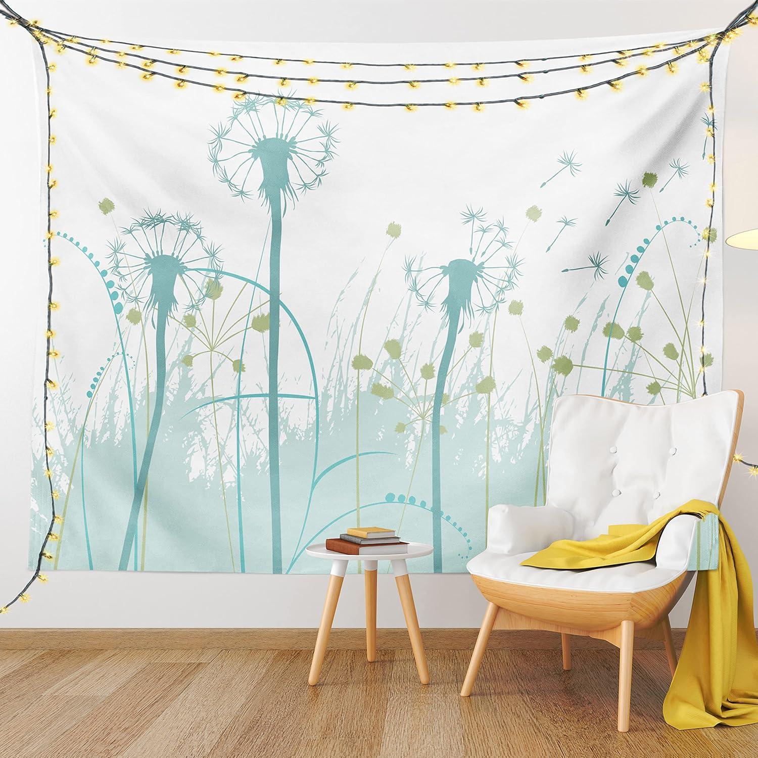 imageAmbesonne Flower Tapestry Modern Lines Leafy Eucalyptus Pattern with Tender Sunflower and Peony Fabric Wall Hanging Decor for Bedroom Living Room Dorm 28 X 23 Grey Teal Laurel GreenAlmond Green Khaki