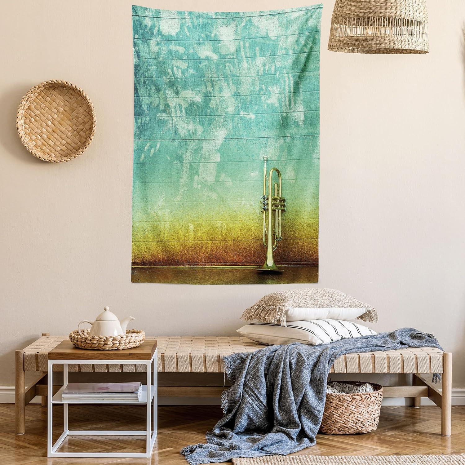 imageAmbesonne Flower Tapestry Modern Lines Leafy Eucalyptus Pattern with Tender Sunflower and Peony Fabric Wall Hanging Decor for Bedroom Living Room Dorm 28 X 23 Grey Teal Laurel GreenSea Green Brown