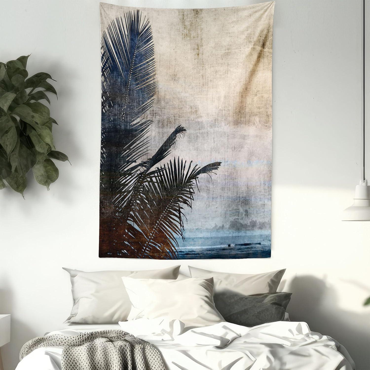 imageAmbesonne Flower Tapestry Modern Lines Leafy Eucalyptus Pattern with Tender Sunflower and Peony Fabric Wall Hanging Decor for Bedroom Living Room Dorm 28 X 23 Grey Teal Laurel GreenBeige Navy