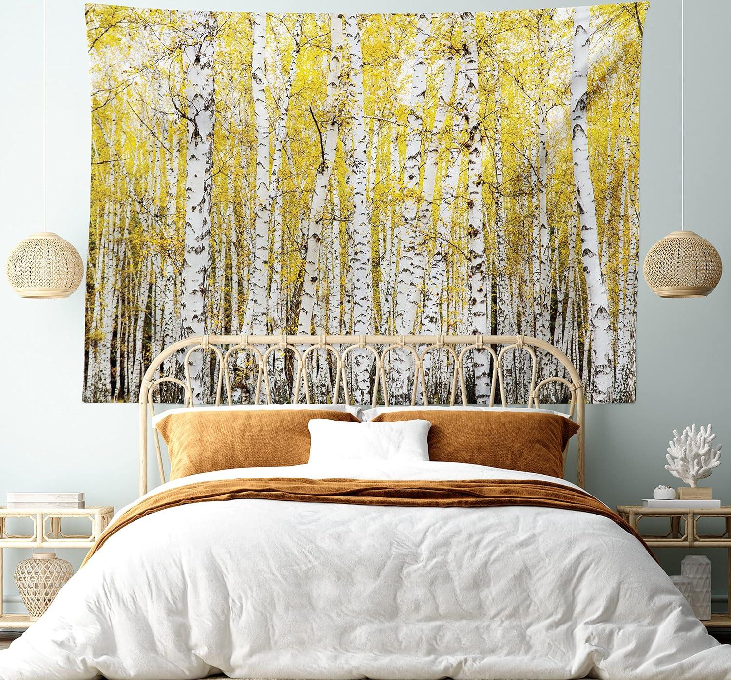 imageAmbesonne Flower Tapestry Modern Lines Leafy Eucalyptus Pattern with Tender Sunflower and Peony Fabric Wall Hanging Decor for Bedroom Living Room Dorm 28 X 23 Grey Teal Laurel GreenYellow Grey