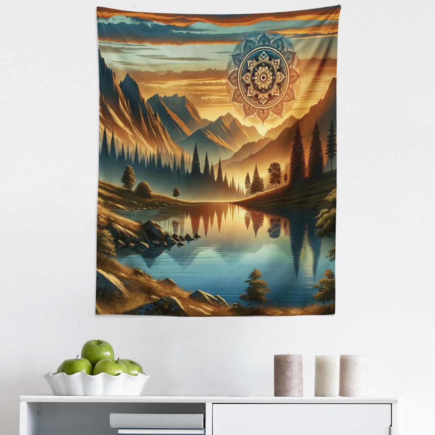 imageAmbesonne Flower Tapestry Modern Lines Leafy Eucalyptus Pattern with Tender Sunflower and Peony Fabric Wall Hanging Decor for Bedroom Living Room Dorm 28 X 23 Grey Teal Laurel GreenPale Vermilion Sea Blue
