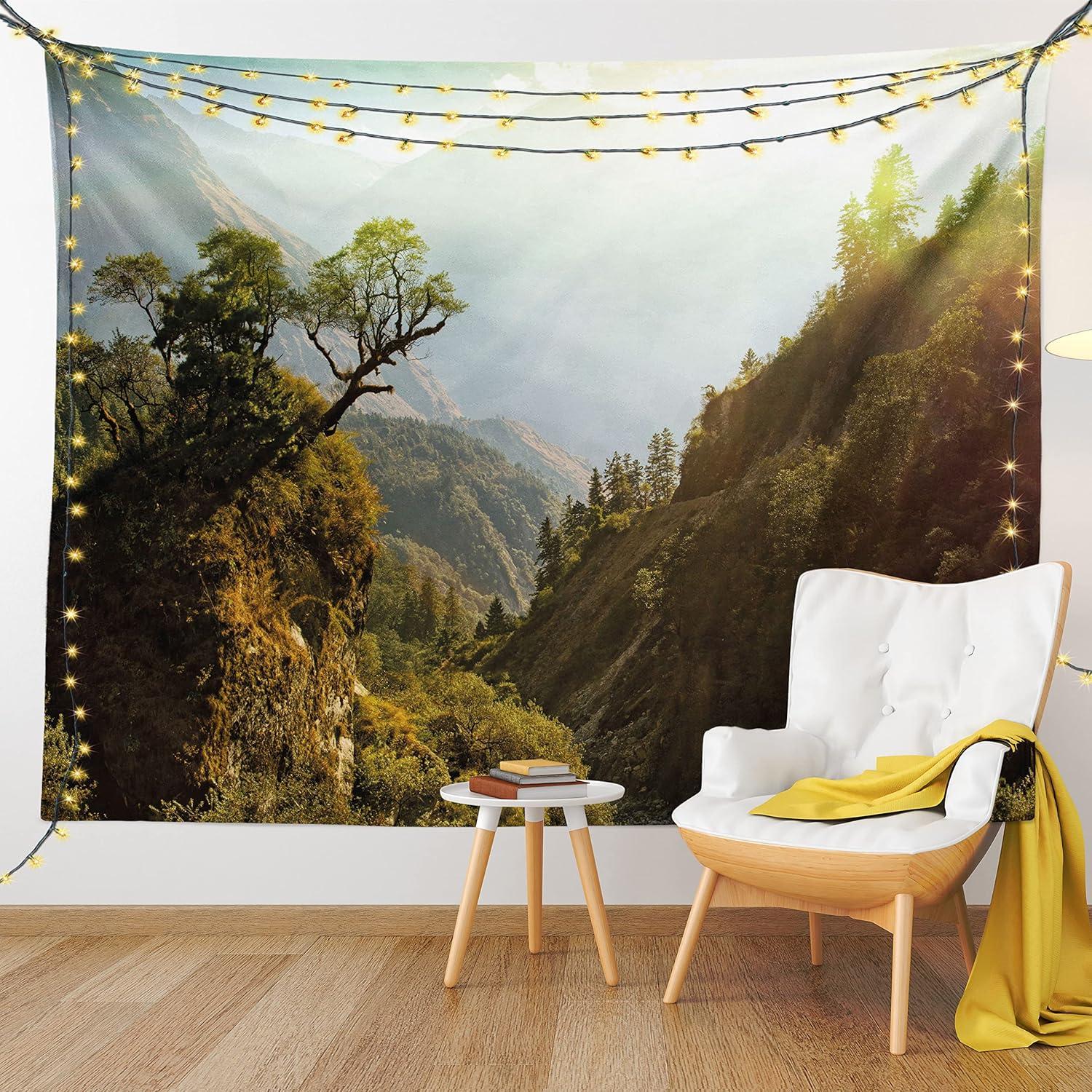 imageAmbesonne Flower Tapestry Modern Lines Leafy Eucalyptus Pattern with Tender Sunflower and Peony Fabric Wall Hanging Decor for Bedroom Living Room Dorm 28 X 23 Grey Teal Laurel GreenGreen Pale Yellow