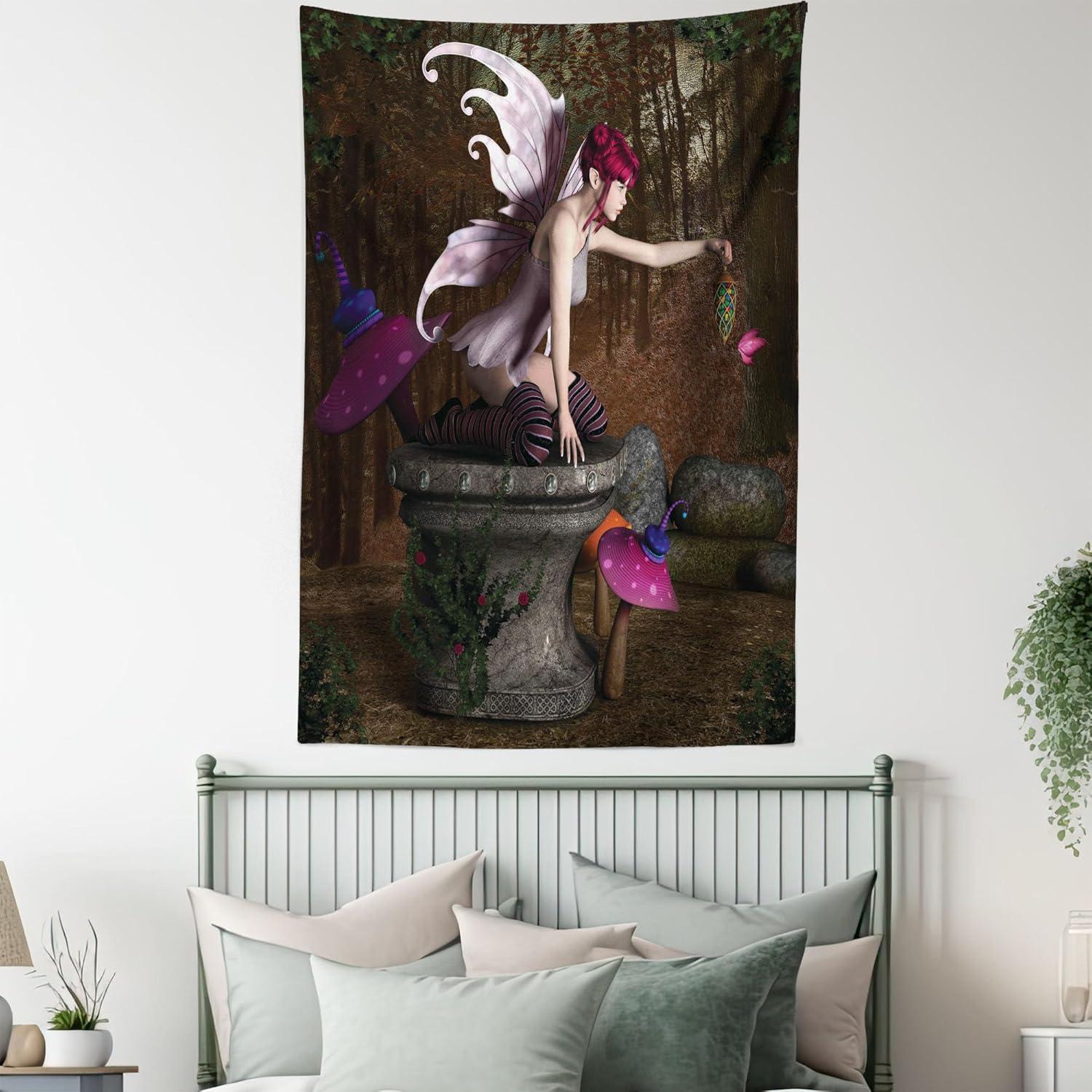 imageAmbesonne Flower Tapestry Modern Lines Leafy Eucalyptus Pattern with Tender Sunflower and Peony Fabric Wall Hanging Decor for Bedroom Living Room Dorm 28 X 23 Grey Teal Laurel GreenRed Purple Grey
