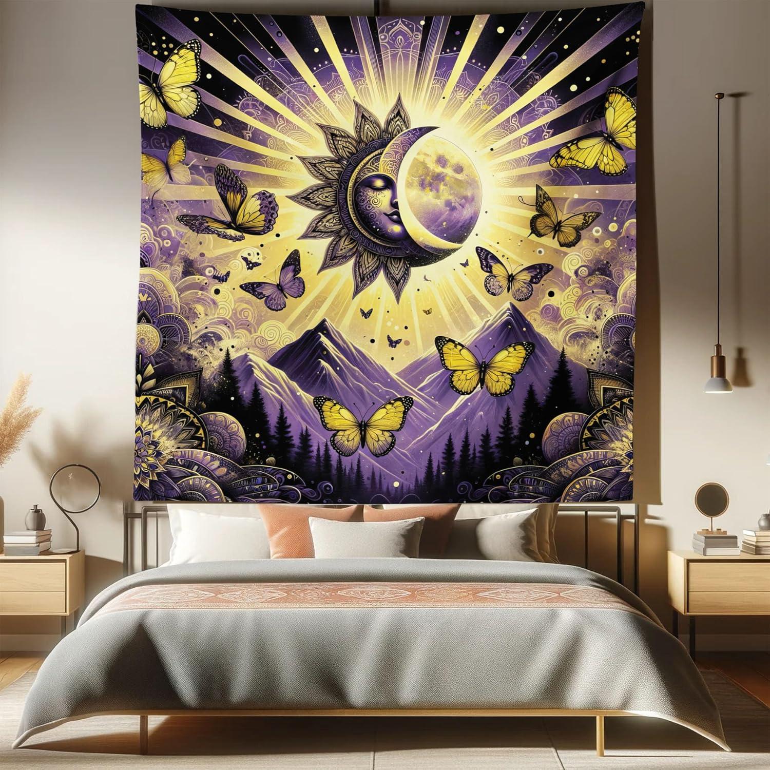 imageAmbesonne Flower Tapestry Modern Lines Leafy Eucalyptus Pattern with Tender Sunflower and Peony Fabric Wall Hanging Decor for Bedroom Living Room Dorm 28 X 23 Grey Teal Laurel GreenViolet Mustard Dark Grey