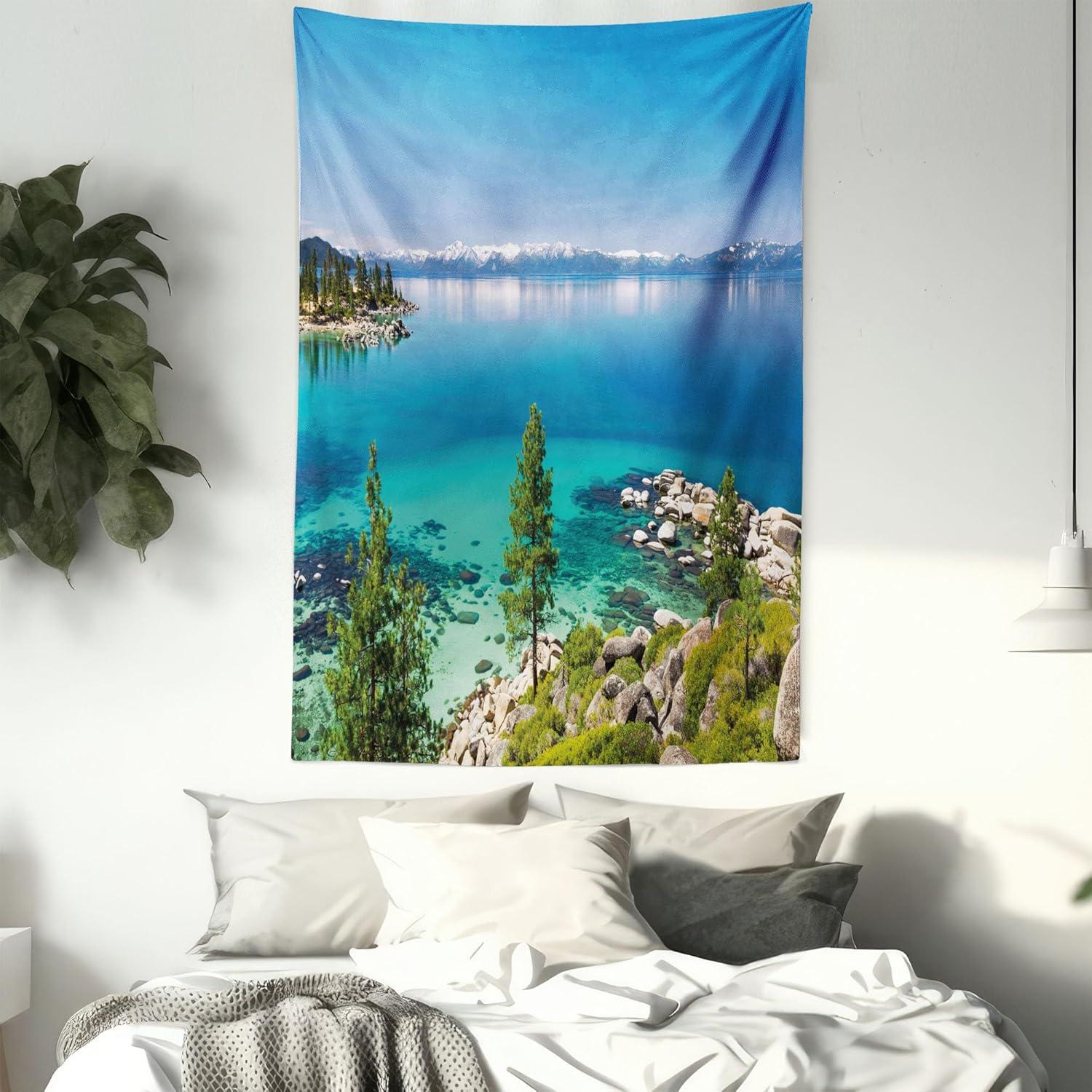 imageAmbesonne Flower Tapestry Modern Lines Leafy Eucalyptus Pattern with Tender Sunflower and Peony Fabric Wall Hanging Decor for Bedroom Living Room Dorm 28 X 23 Grey Teal Laurel GreenBlue Grey Green