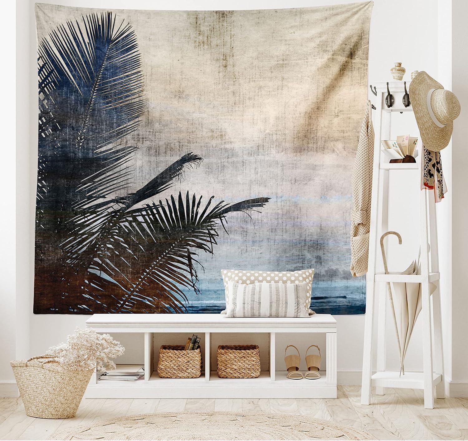 imageAmbesonne Flower Tapestry Modern Lines Leafy Eucalyptus Pattern with Tender Sunflower and Peony Fabric Wall Hanging Decor for Bedroom Living Room Dorm 28 X 23 Grey Teal Laurel GreenBeige Navy
