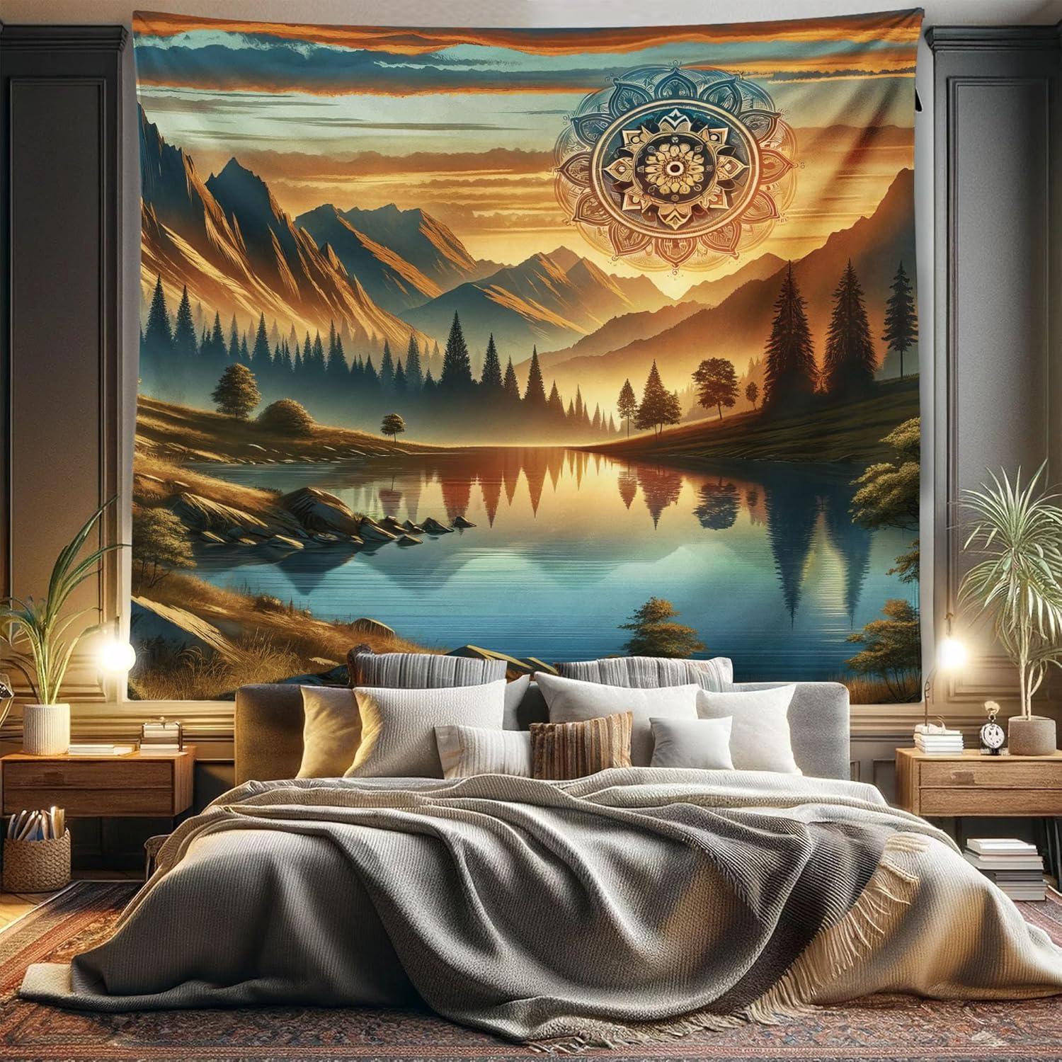 imageAmbesonne Flower Tapestry Modern Lines Leafy Eucalyptus Pattern with Tender Sunflower and Peony Fabric Wall Hanging Decor for Bedroom Living Room Dorm 28 X 23 Grey Teal Laurel GreenPale Vermilion Sea Blue