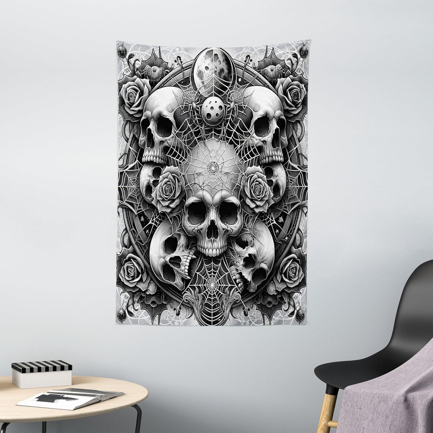 imageAmbesonne Flower Tapestry Modern Lines Leafy Eucalyptus Pattern with Tender Sunflower and Peony Fabric Wall Hanging Decor for Bedroom Living Room Dorm 28 X 23 Grey Teal Laurel GreenPale Grey Dark Grey White