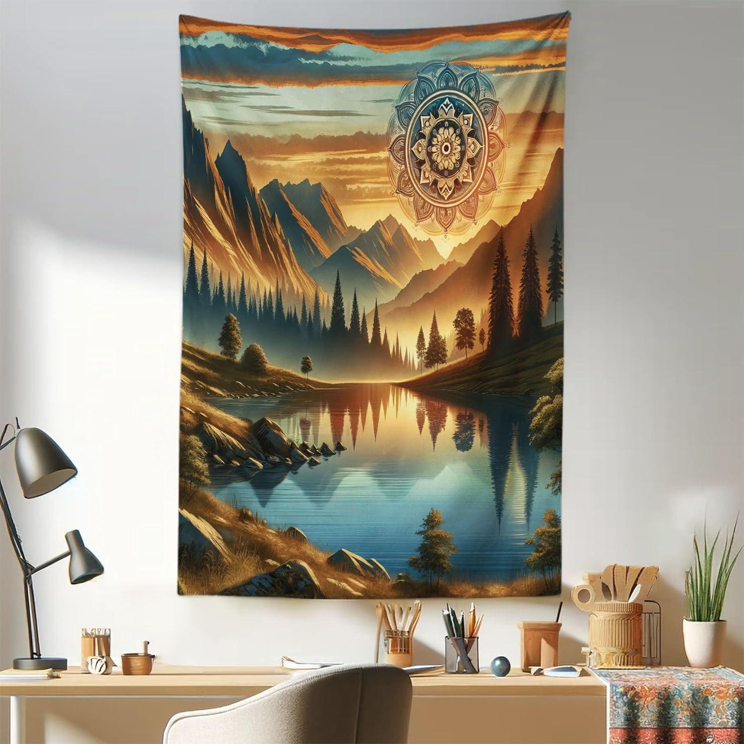 imageAmbesonne Flower Tapestry Modern Lines Leafy Eucalyptus Pattern with Tender Sunflower and Peony Fabric Wall Hanging Decor for Bedroom Living Room Dorm 28 X 23 Grey Teal Laurel GreenPale Vermilion Sea Blue
