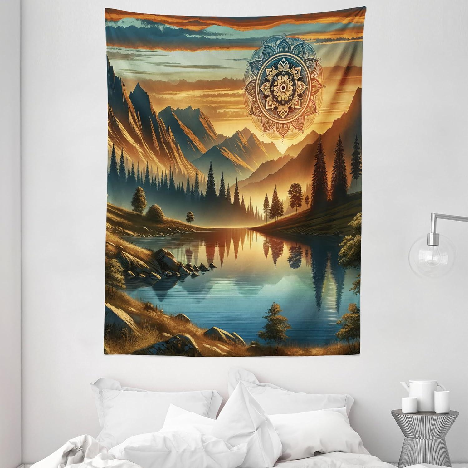 imageAmbesonne Flower Tapestry Modern Lines Leafy Eucalyptus Pattern with Tender Sunflower and Peony Fabric Wall Hanging Decor for Bedroom Living Room Dorm 28 X 23 Grey Teal Laurel GreenPale Vermilion Sea Blue