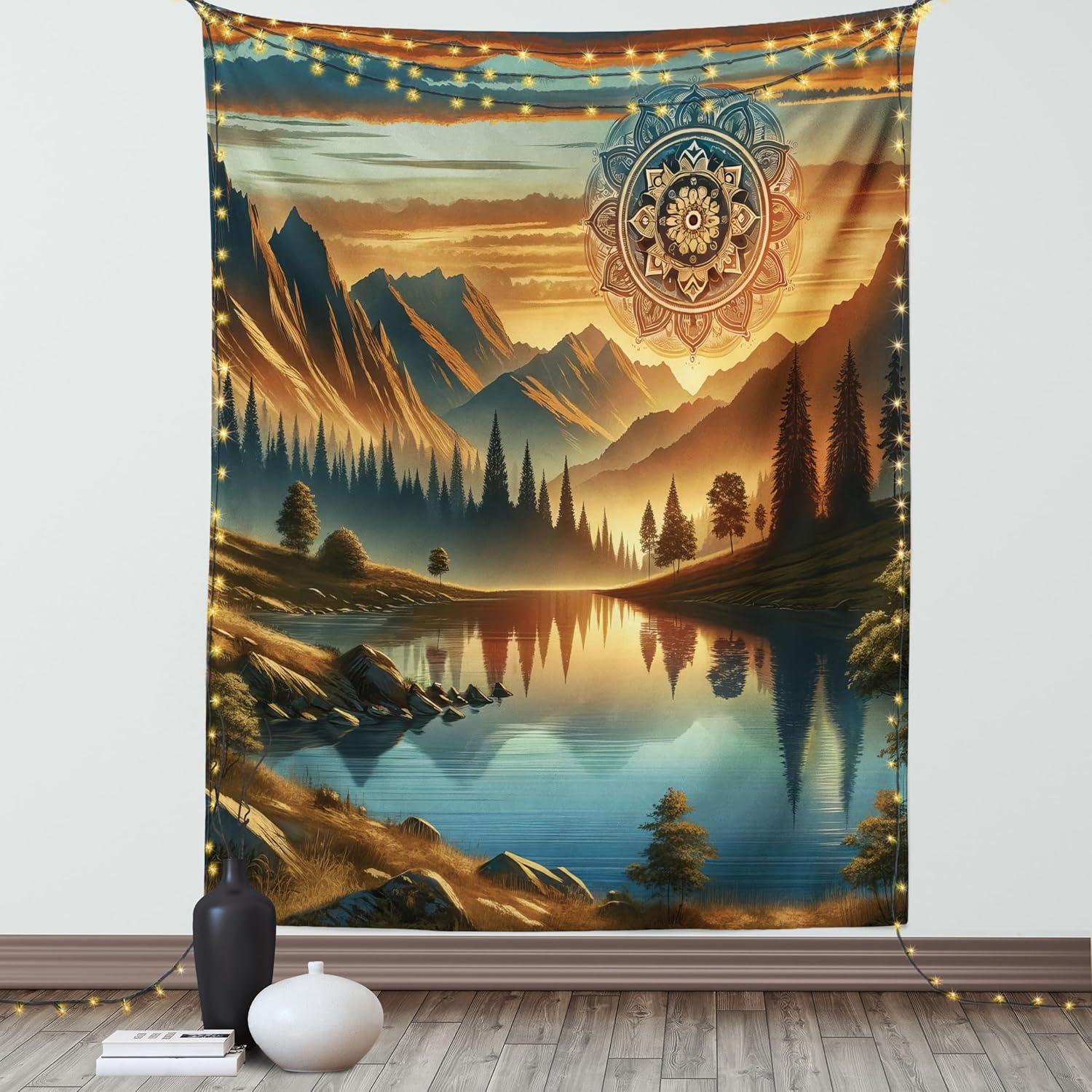 imageAmbesonne Flower Tapestry Modern Lines Leafy Eucalyptus Pattern with Tender Sunflower and Peony Fabric Wall Hanging Decor for Bedroom Living Room Dorm 28 X 23 Grey Teal Laurel GreenPale Vermilion Sea Blue